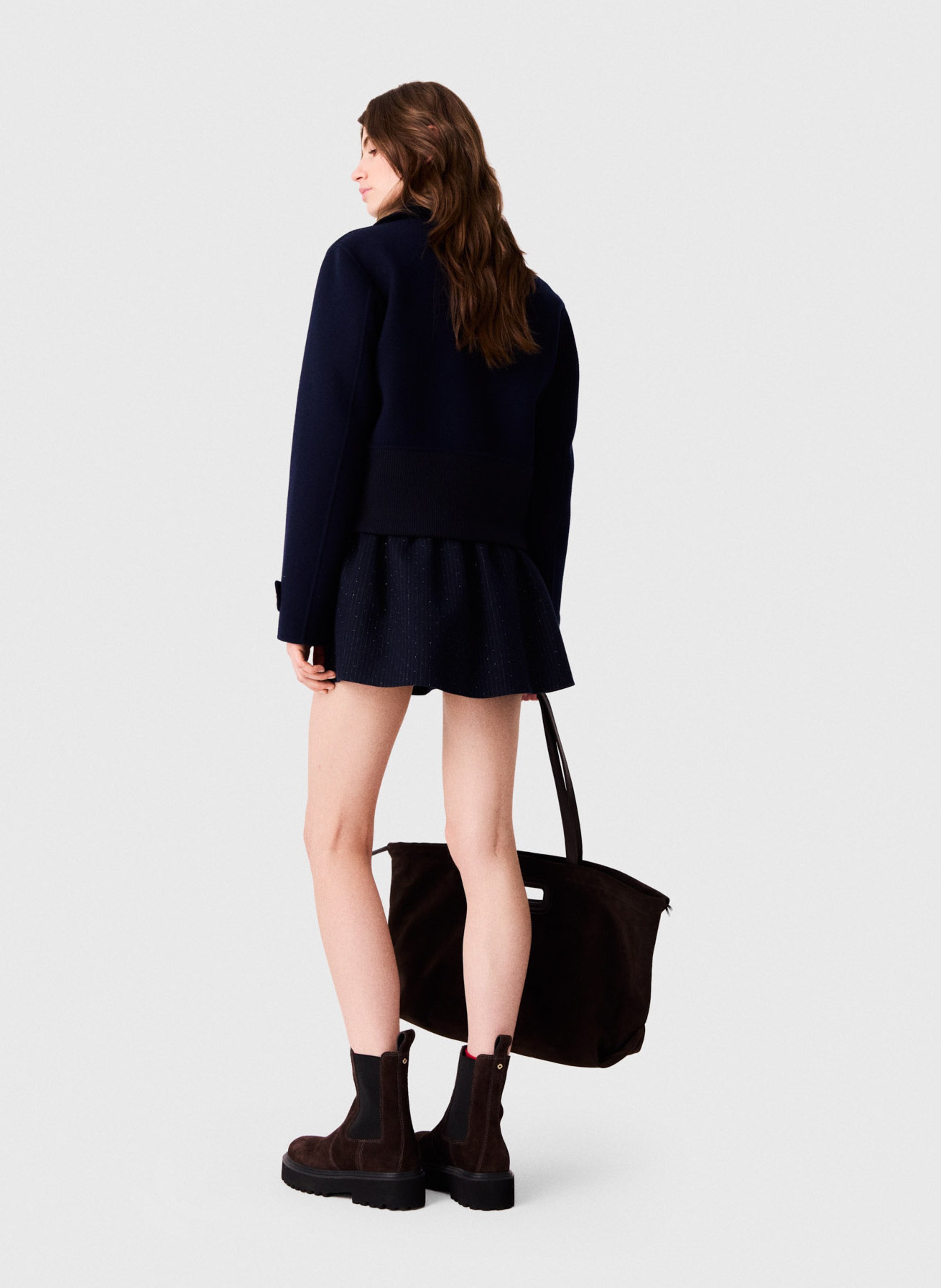 Blouson court en laine mélangée double face MAJE Bleu