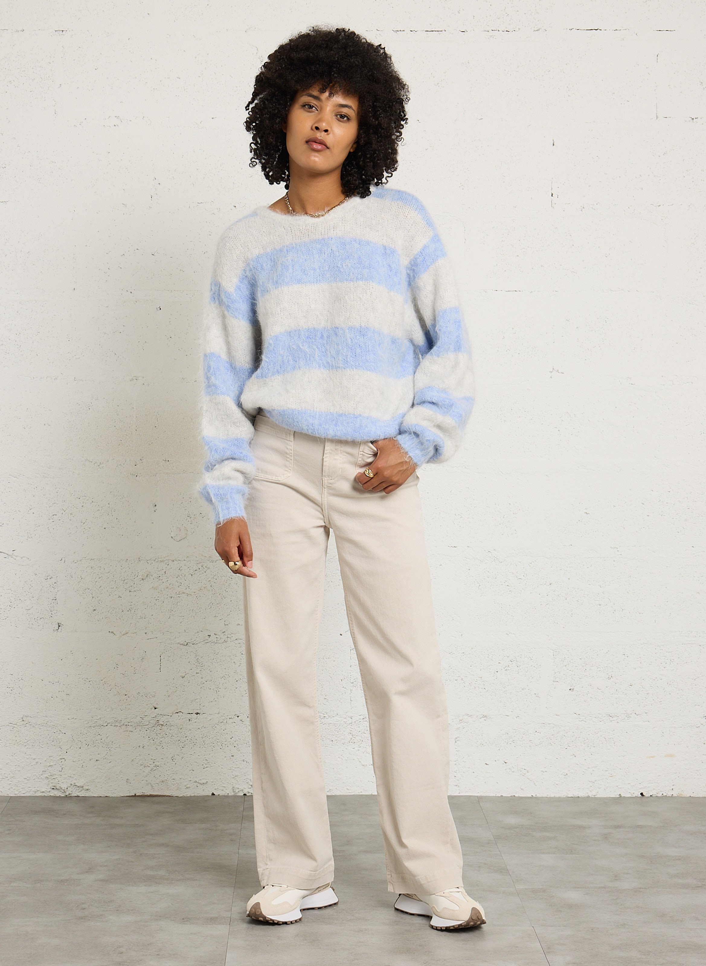 Oversized round-neck wool-blend sweater AMERICAN VINTAGE Blue