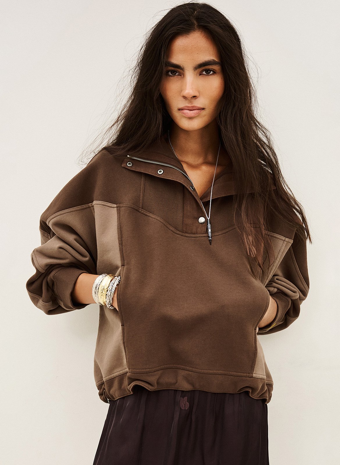Loose-fit high-neck buttoned sweater BA&SH Brown