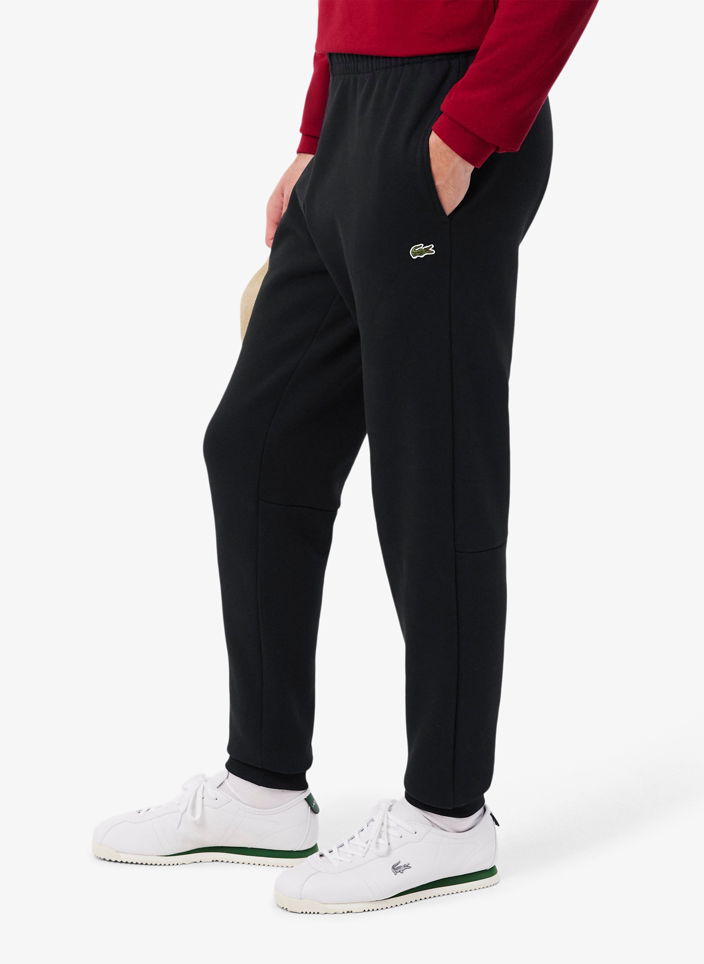 Tapered solid color cotton joggers LACOSTE Black