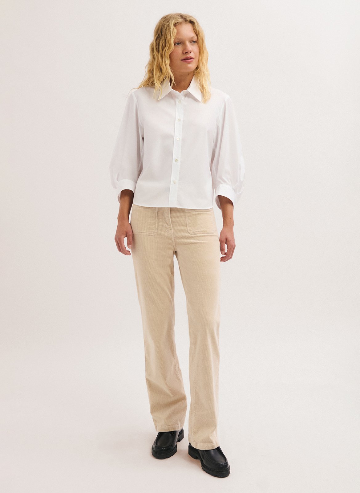 Straight velvet trousers in blended cotton PABLO Beige