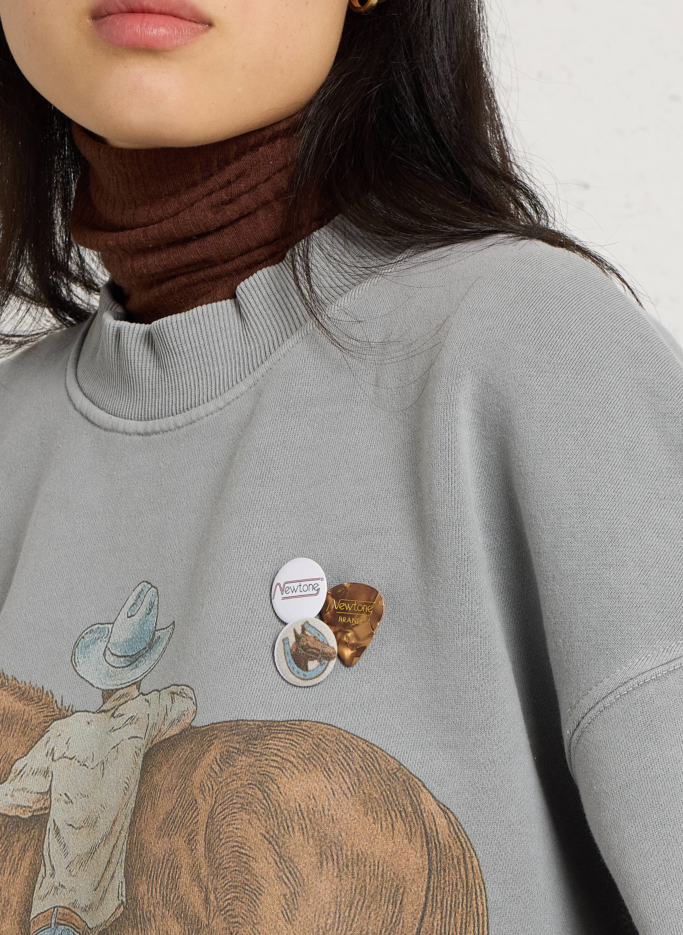 Sweat ample col rond imprimé en coton NEWTONE Gris