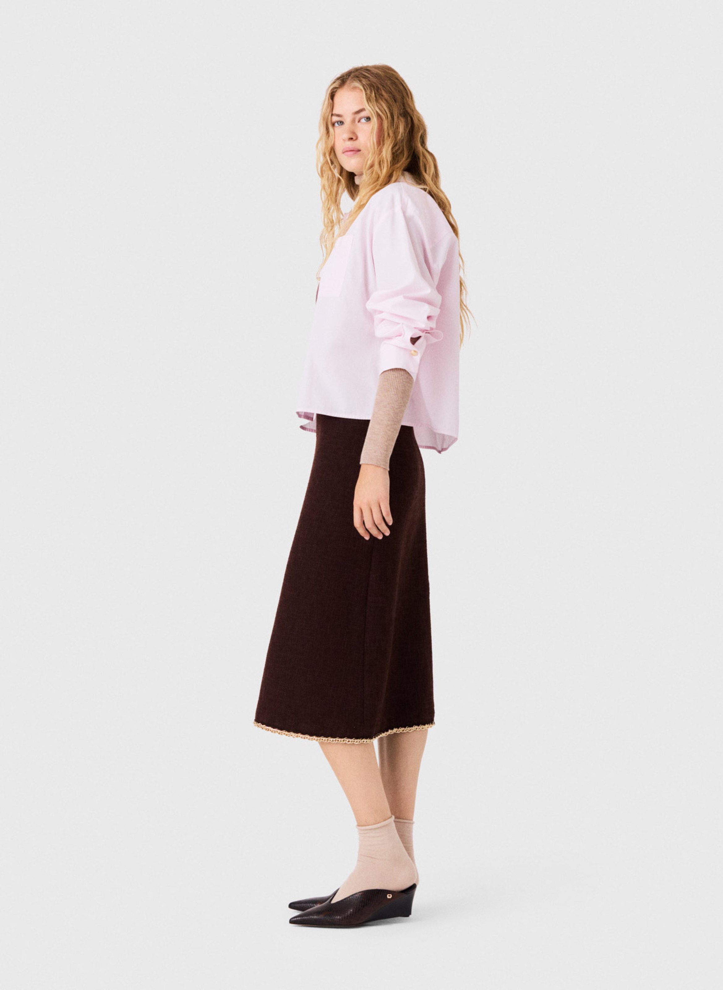Jupe midi droite en tweed MAJE Marron