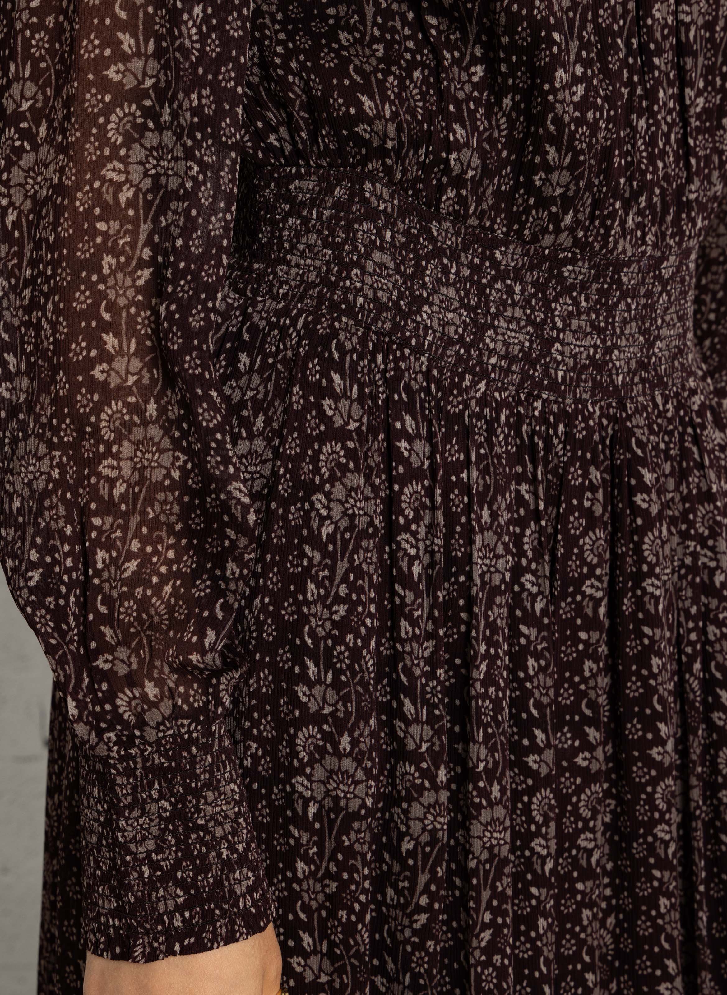 Robe cintrée col victorien imprimé fleuri PETITE MENDIGOTE Marron