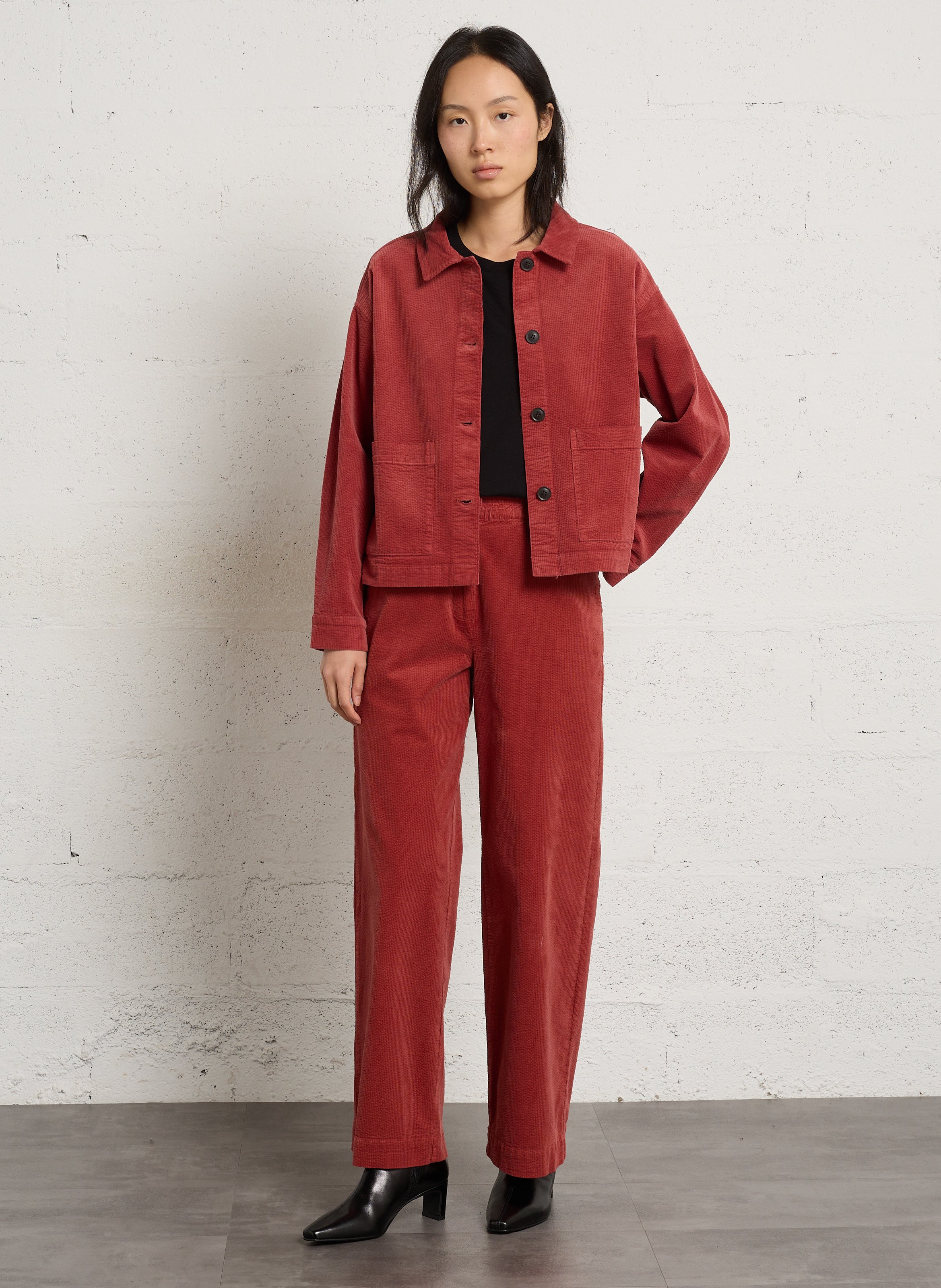 Pantalon large velours côtelé en coton mélangé NICE THINGS Rose