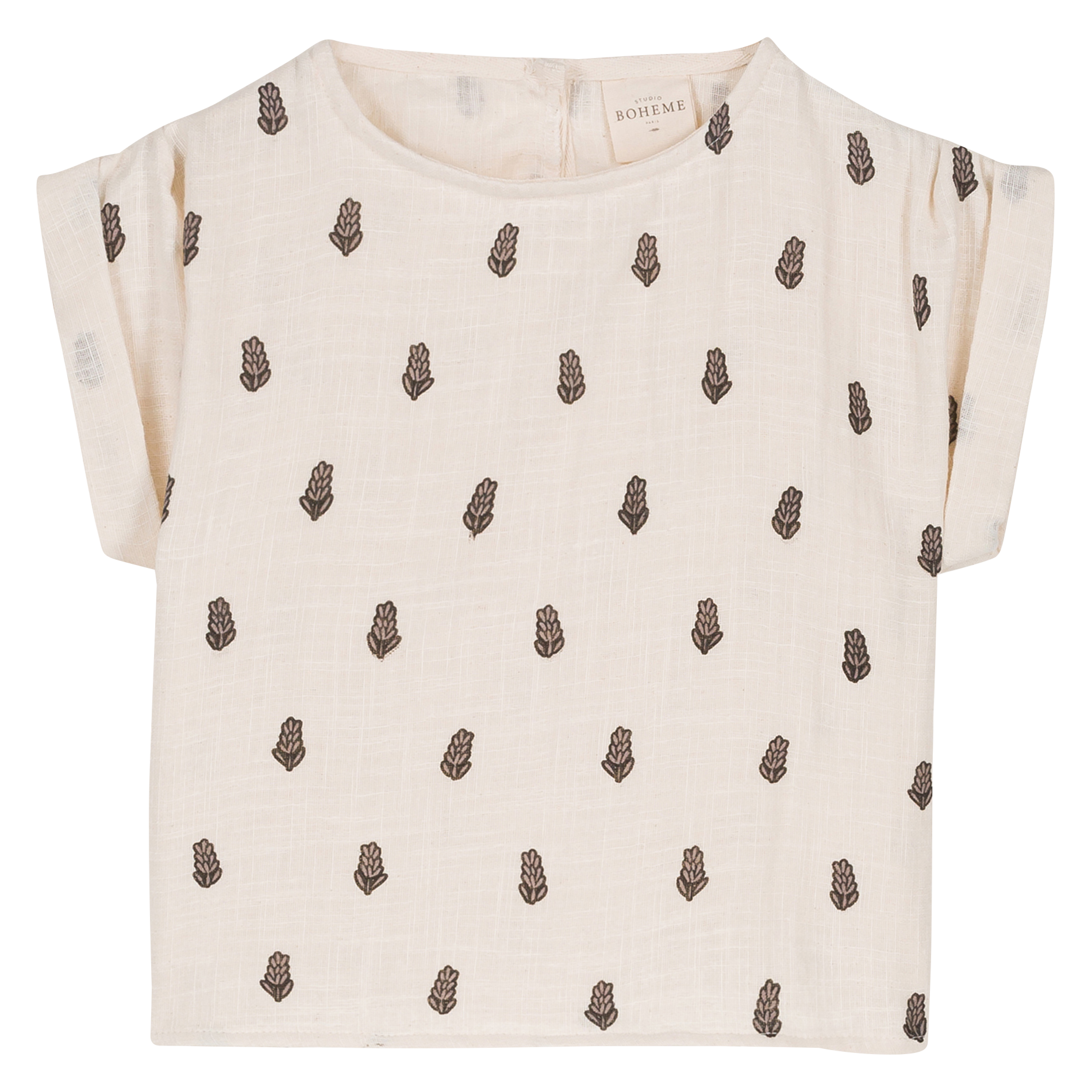 Loose-fit printed organic cotton round-neck blouse STUDIO BOHEME White