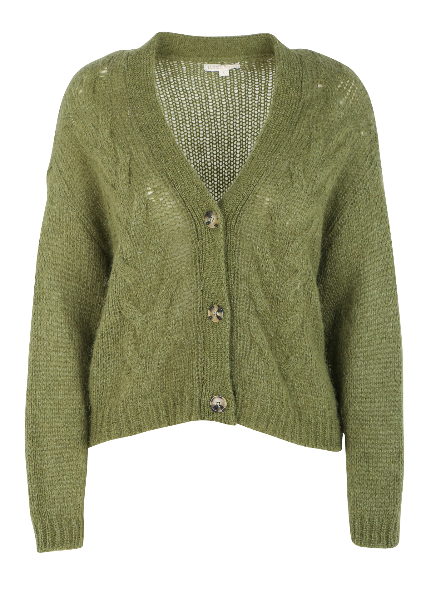 Cardigan col V en laine mélangée Kaki