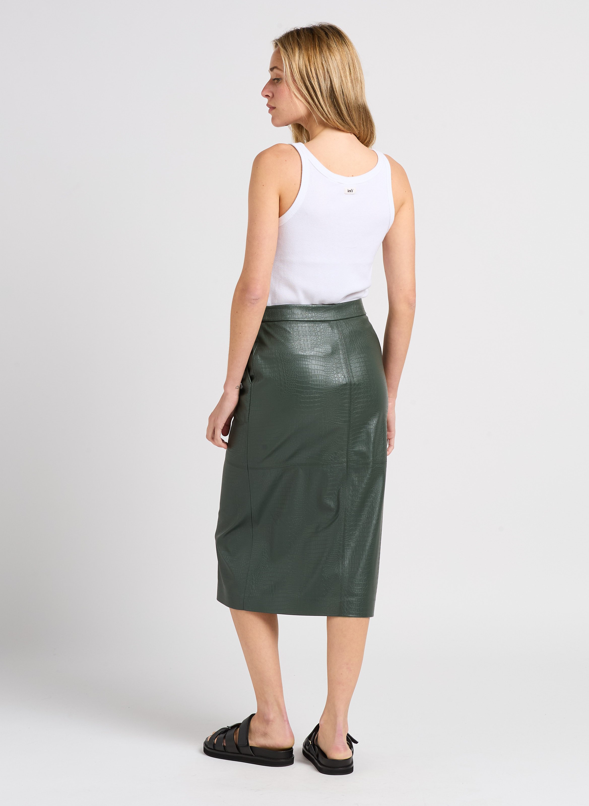 Jupe midi droite taille haute effet crocodile MAX MARA LEISURE Vert