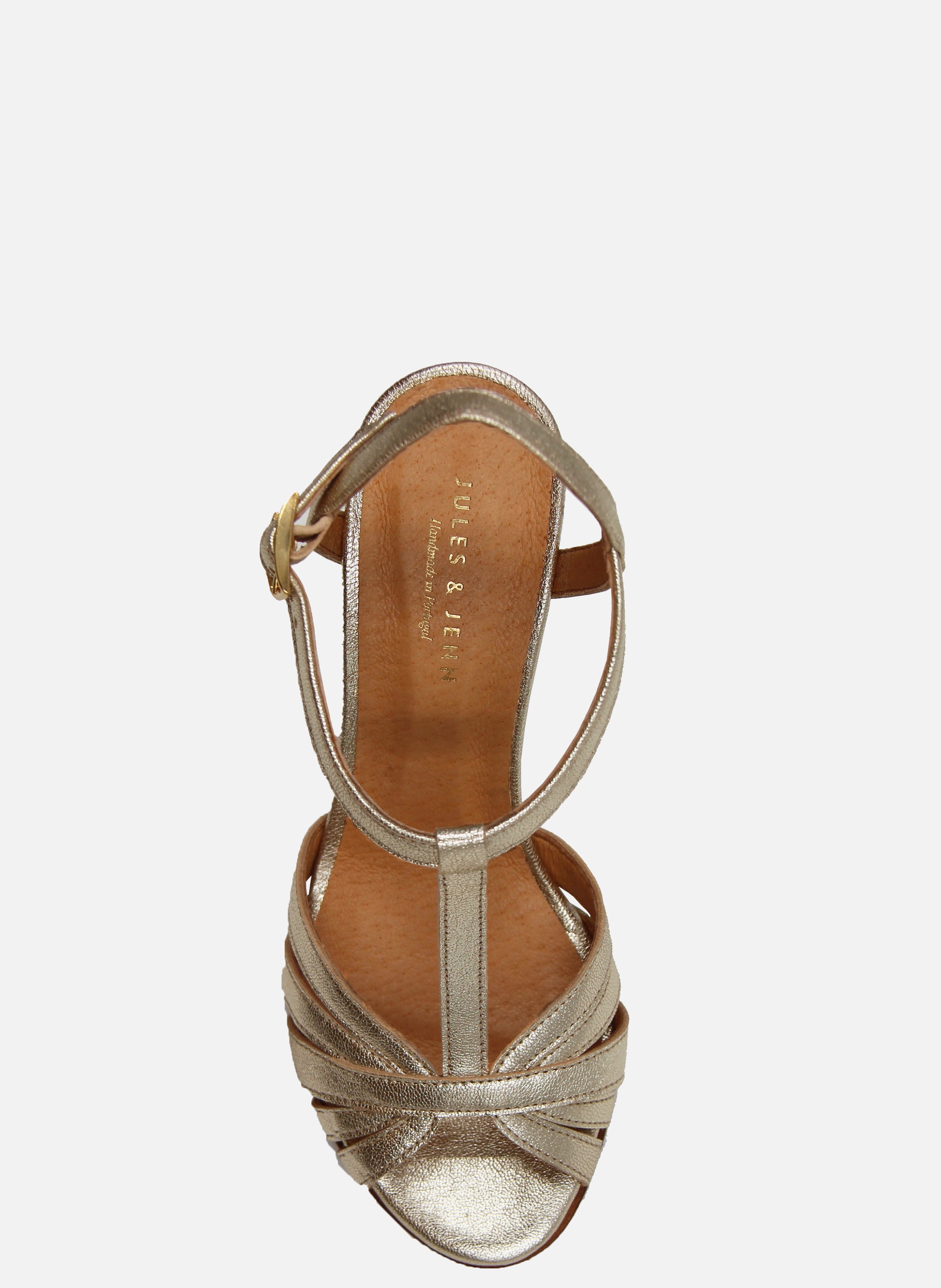 Metallic leather strap sandals with heels JULES & JENN Golden