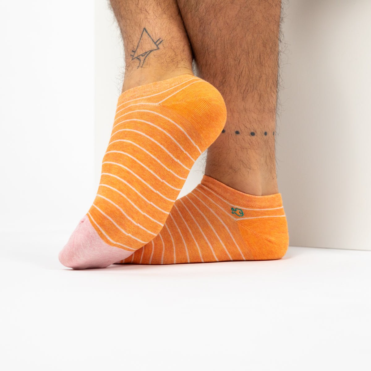 Fine striped combed cotton ankle socks BILLYBELT Orange