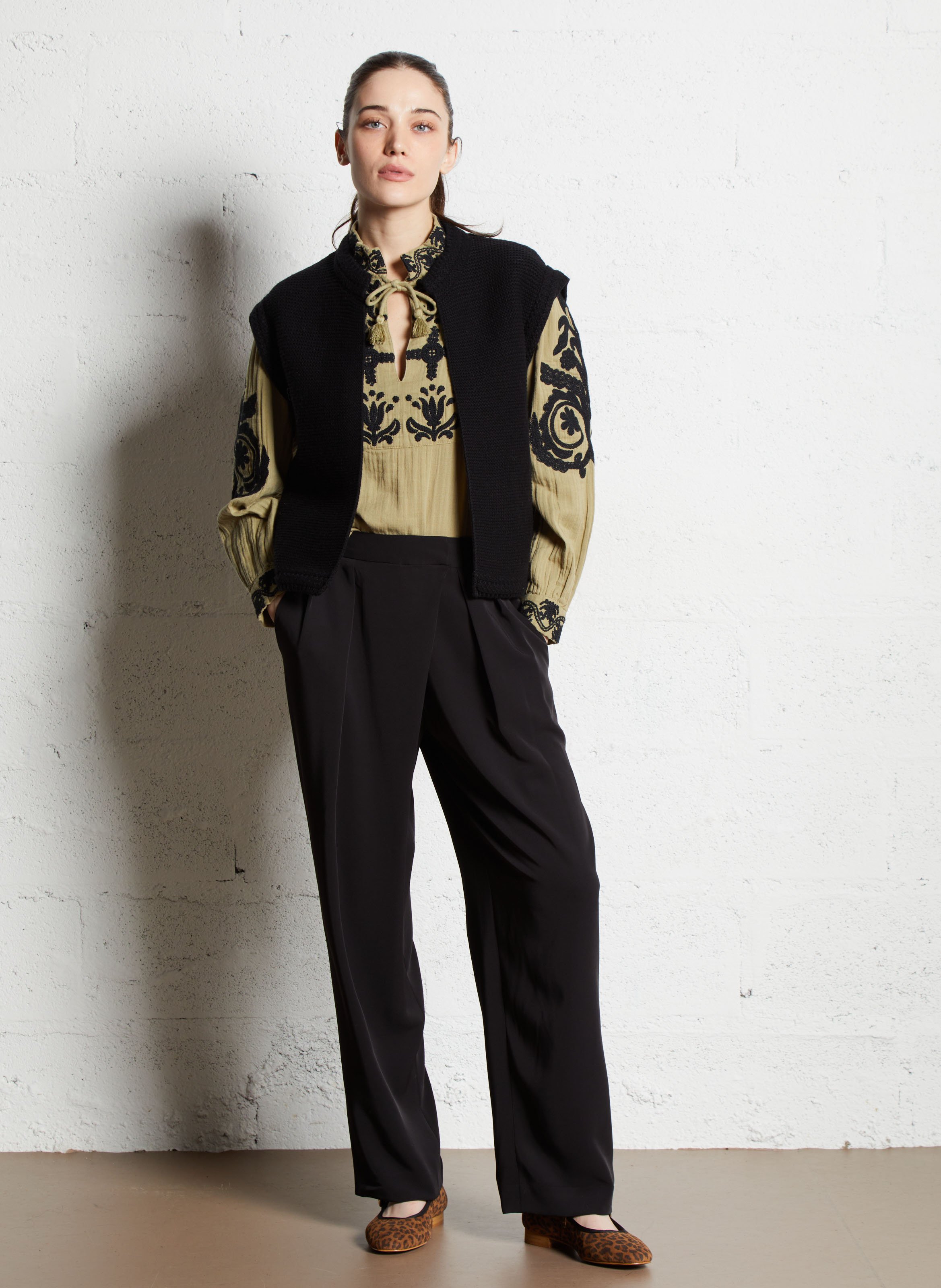 Gilet sans manches en coton mélangé MAISON 123 Noir