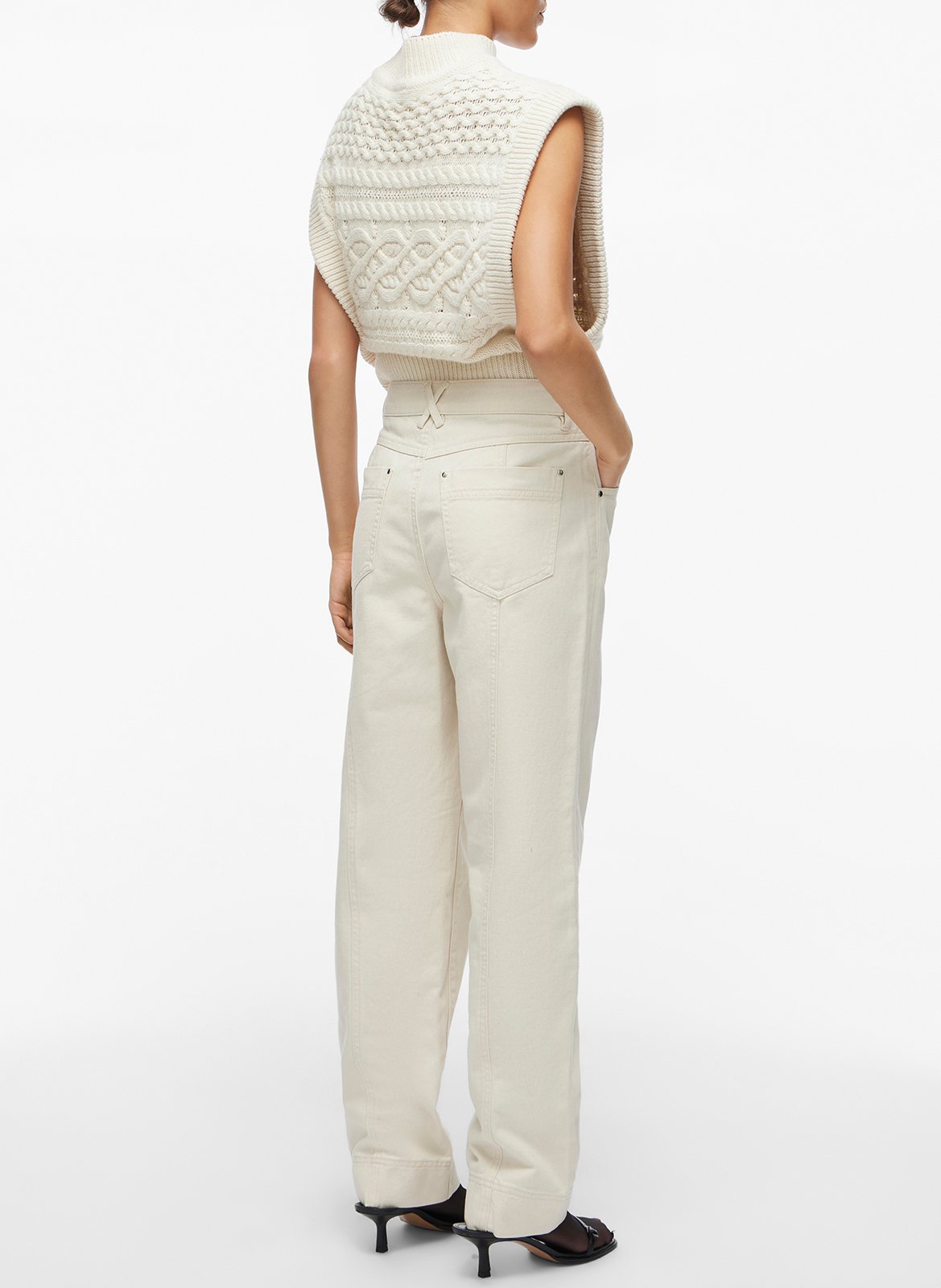 Rechte hoge taille jeans van katoen ROUGE EDIT Beige