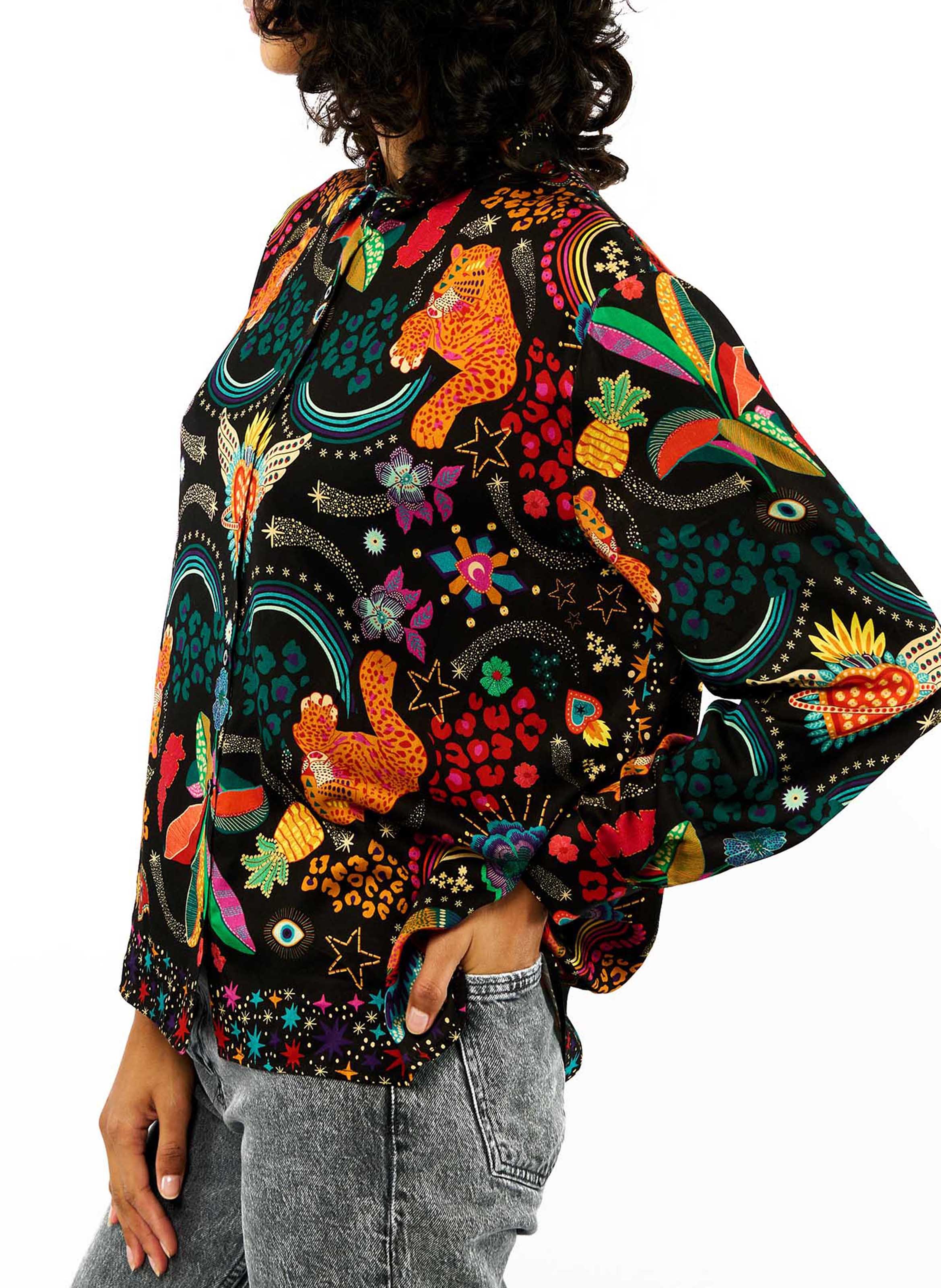 Gerade geschnittenes Hemd mit klassischem Kragen und Print Schwarz