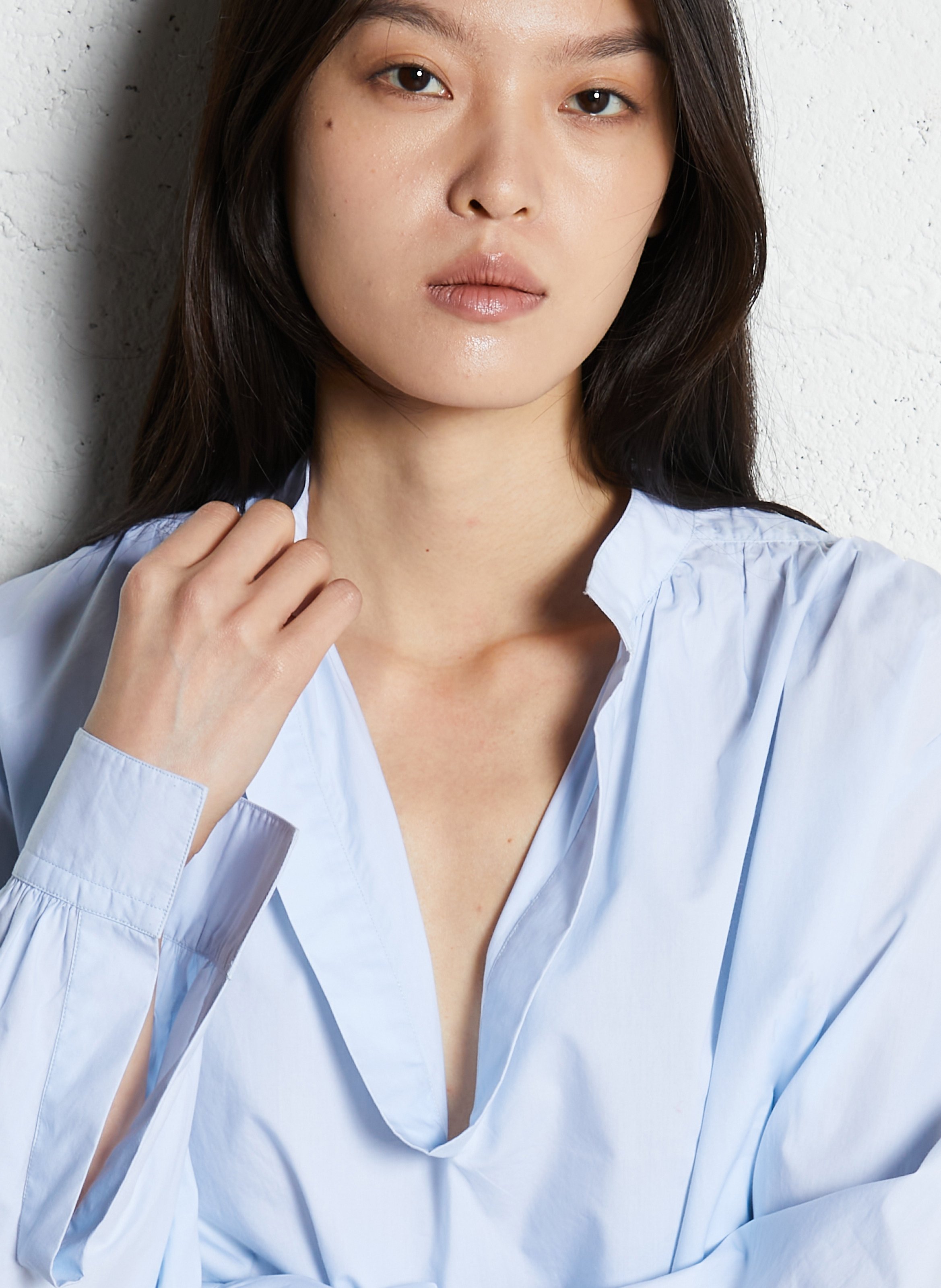 Weite Baumwollbluse Blau