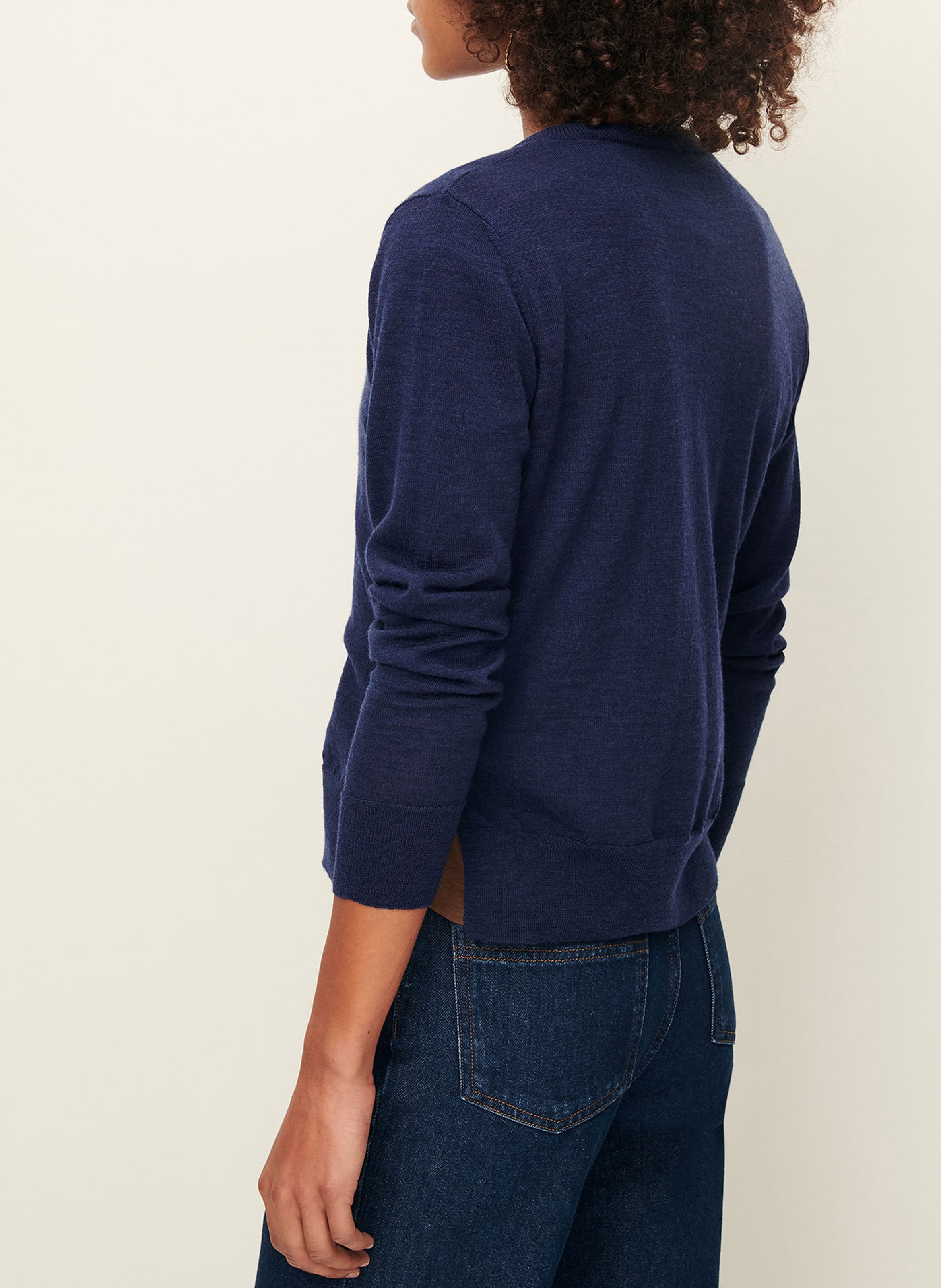 Round-neck wool cardigan SESSUN Blue