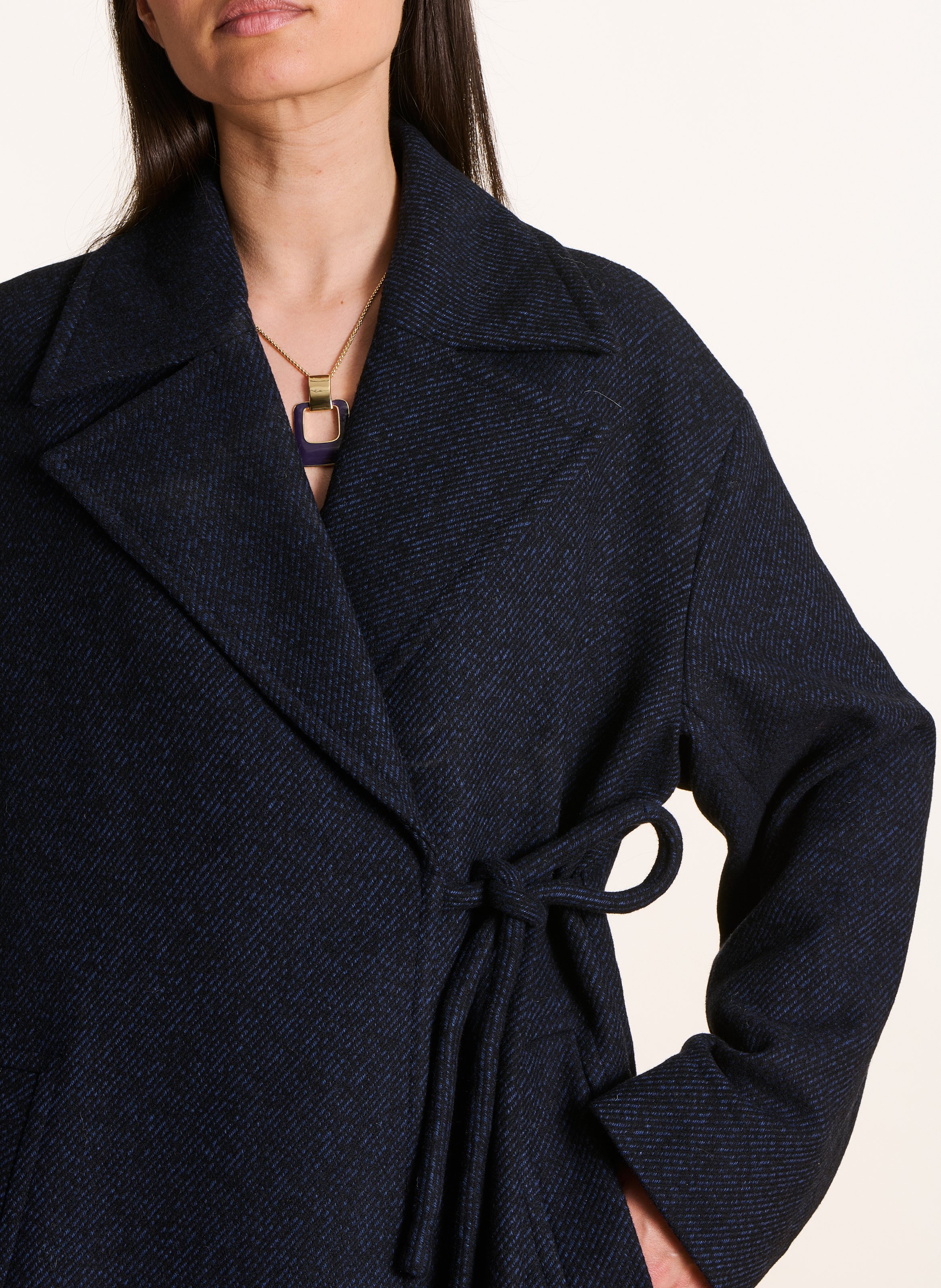 Manteau mi-long chiné avec liens LA FEE MARABOUTEE Bleu