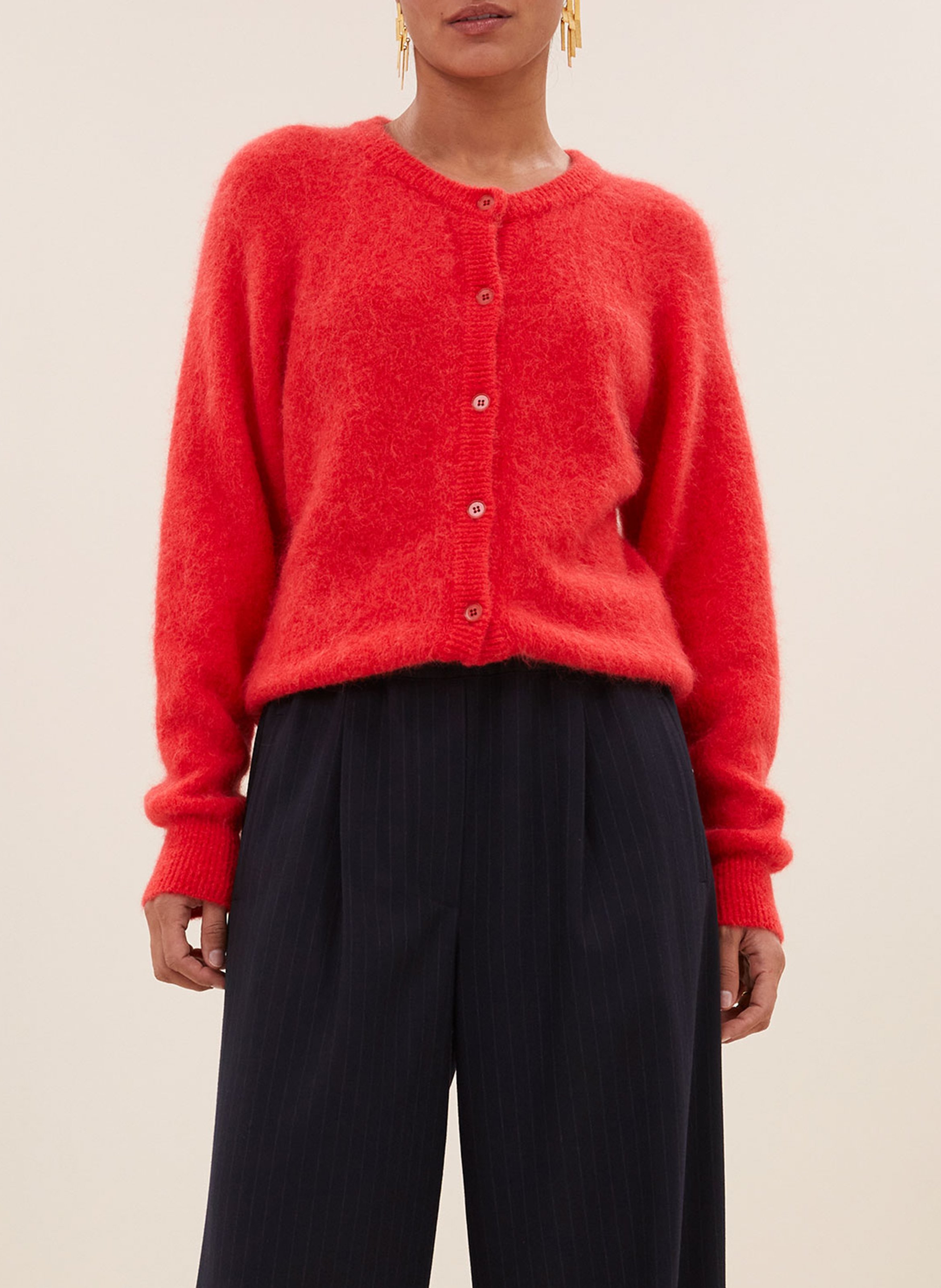 Cardigan met ronde hals van gemengde wol BY BAR Rood