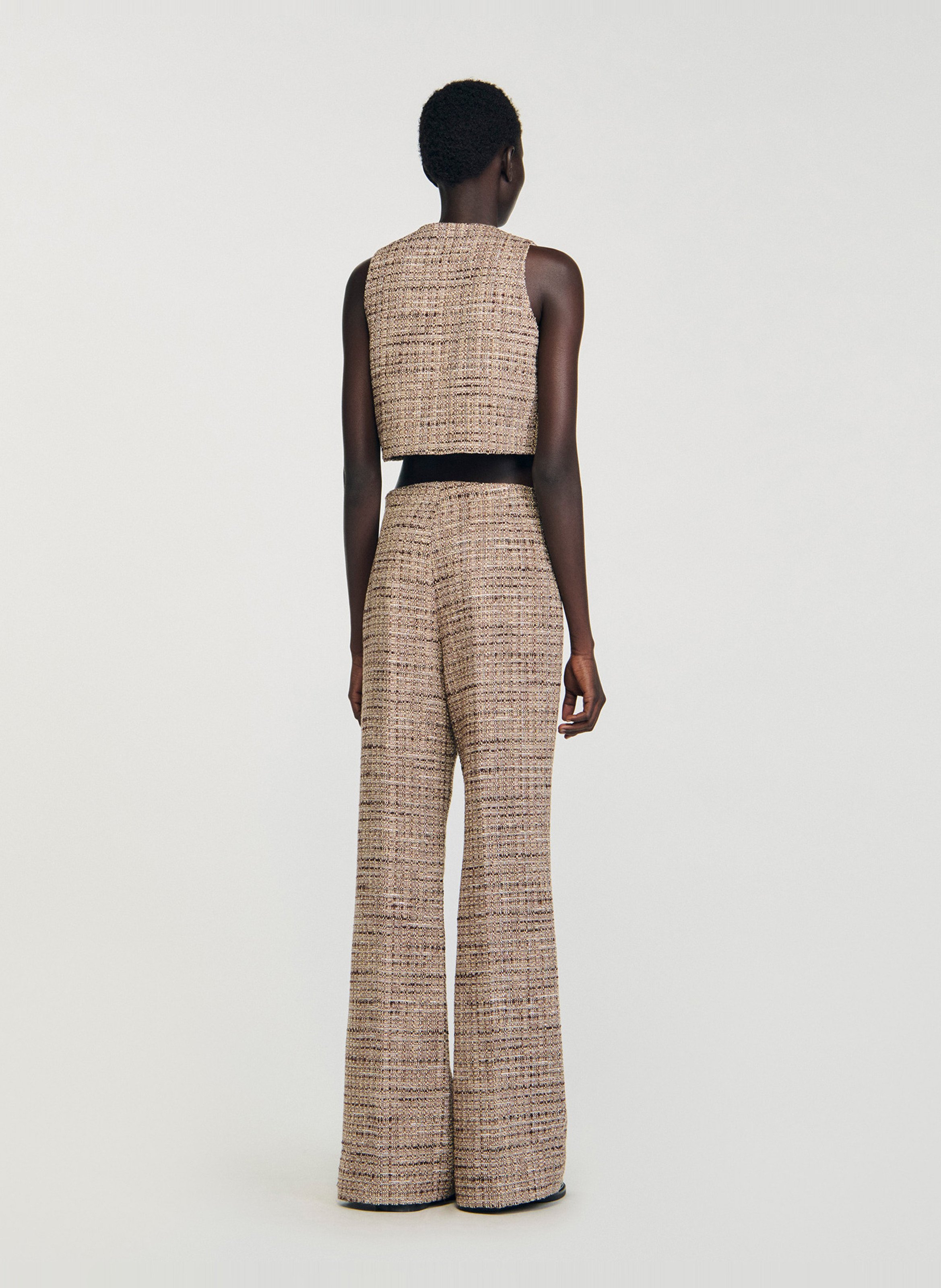 Top court sans manches en tweed SANDRO Marron