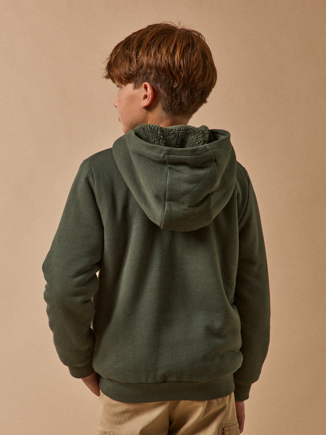 Zip-up cardigan lined with sherpa CYRILLUS Green