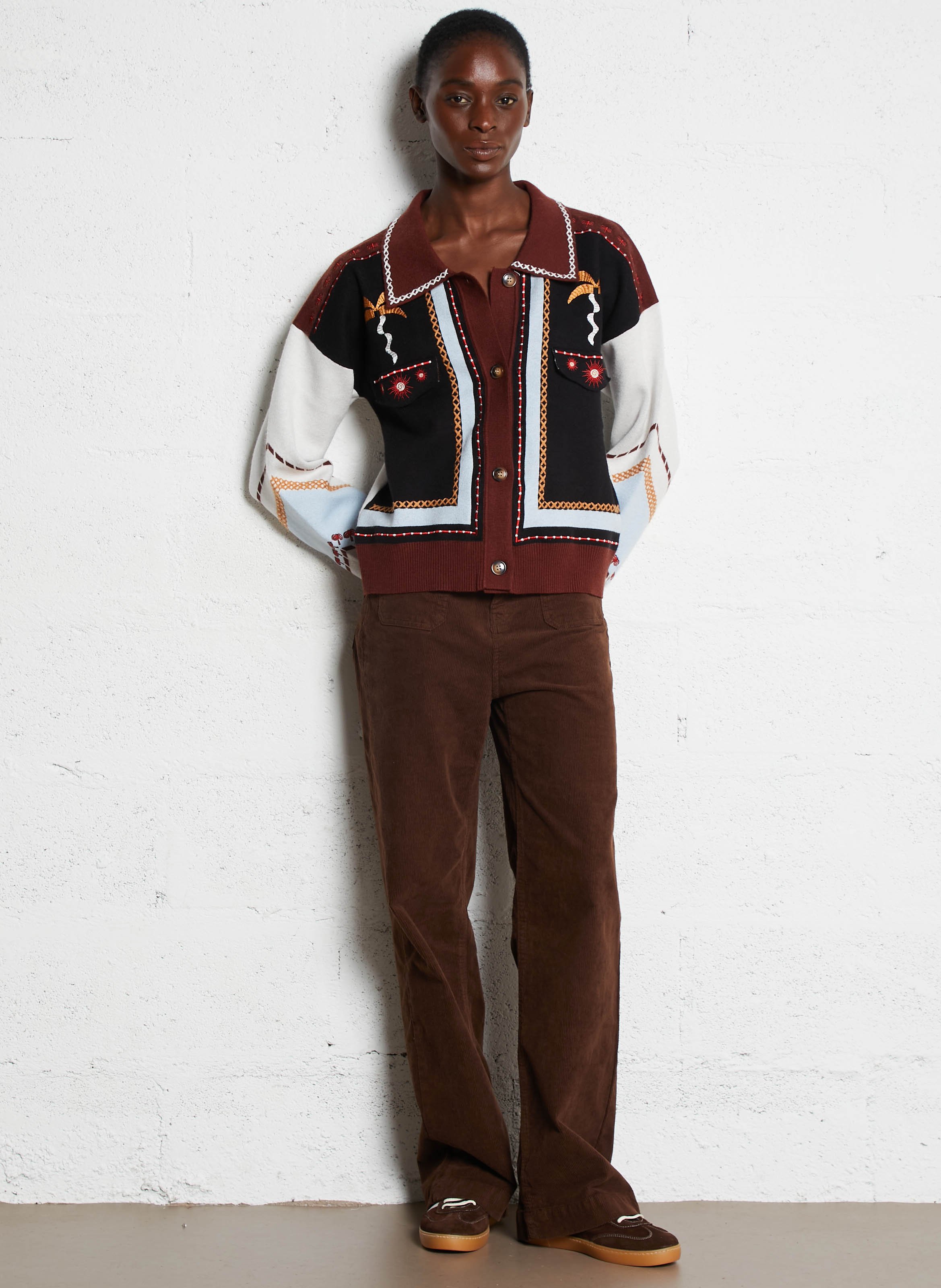 Cardigan boutonné à broderies NEVER FULLY DRESSED Multicolore