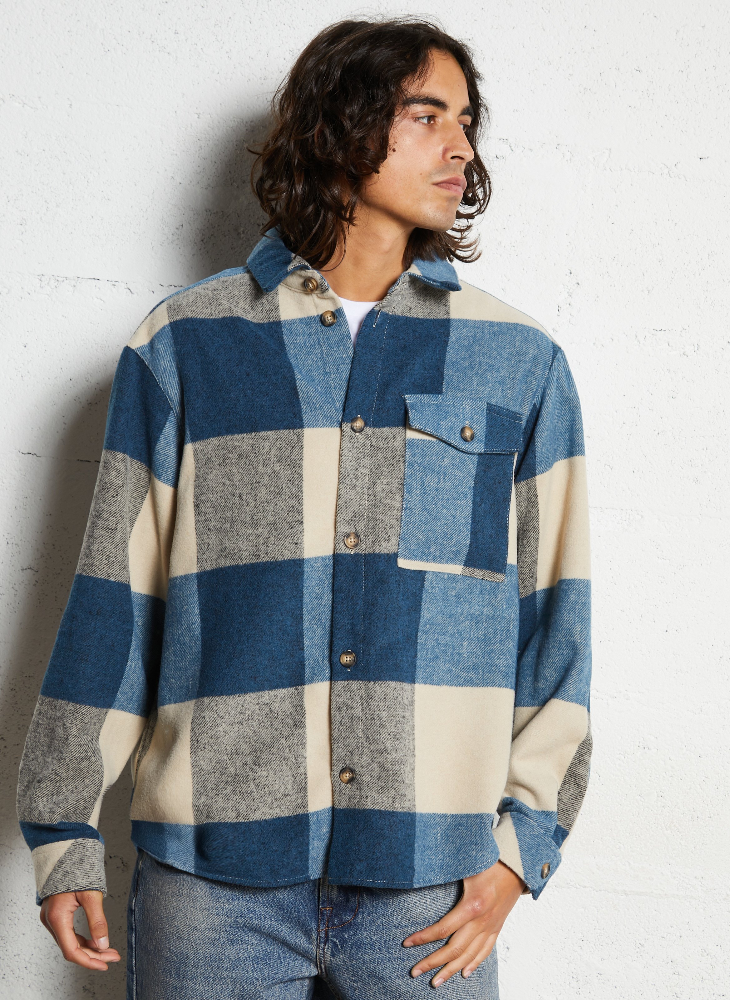 Checked overshirt SOLID Blue
