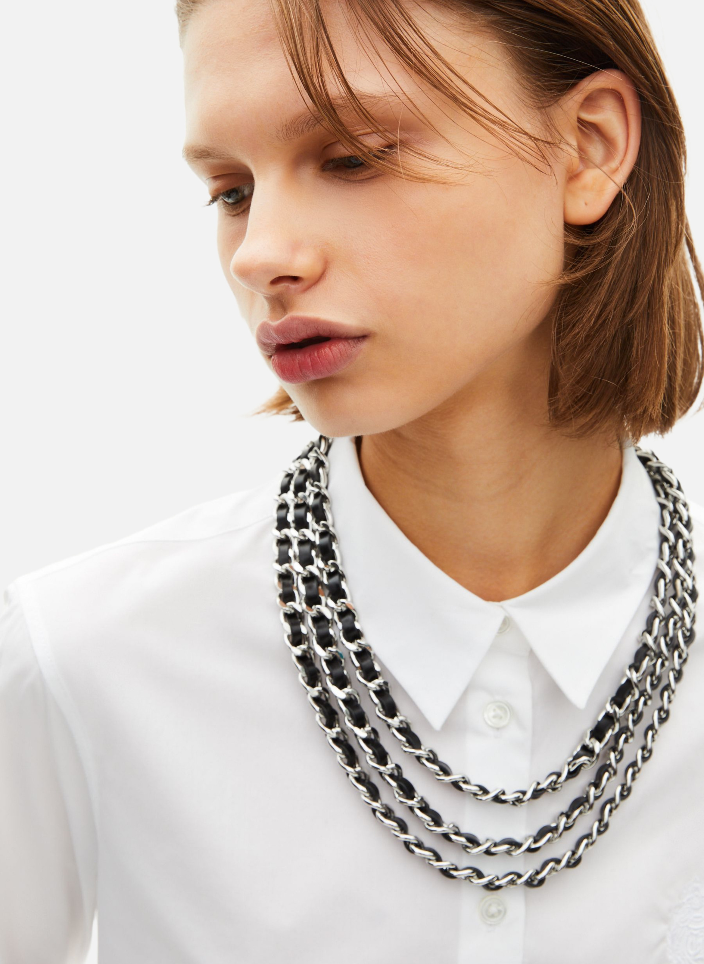 Necklace with leather and chains THE KOOPLES Silver
