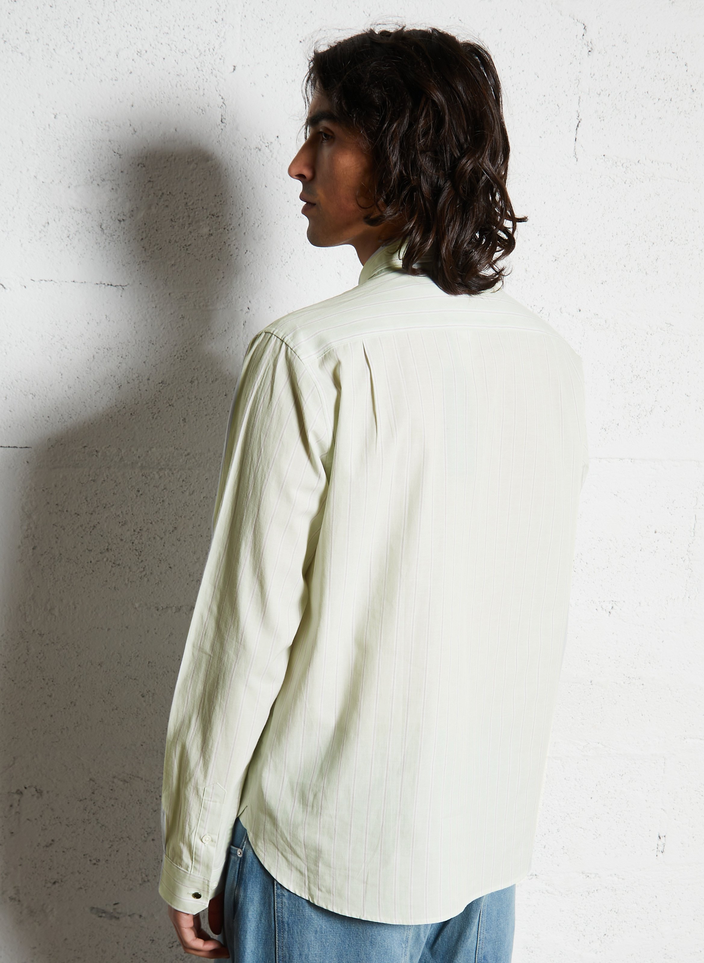 Chemise droite col parisien rayée en coton IKKS Vert