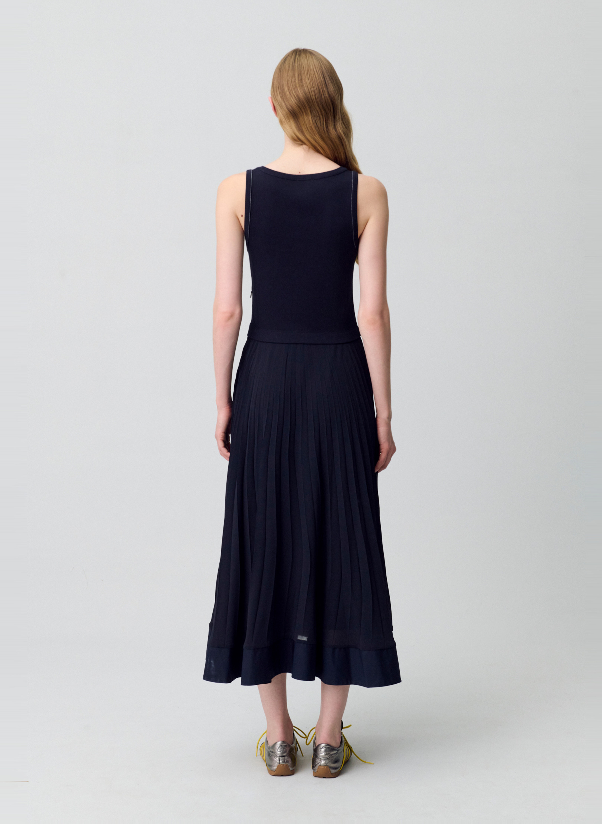 Langes Plisseekleid Jeans ohne Waschung