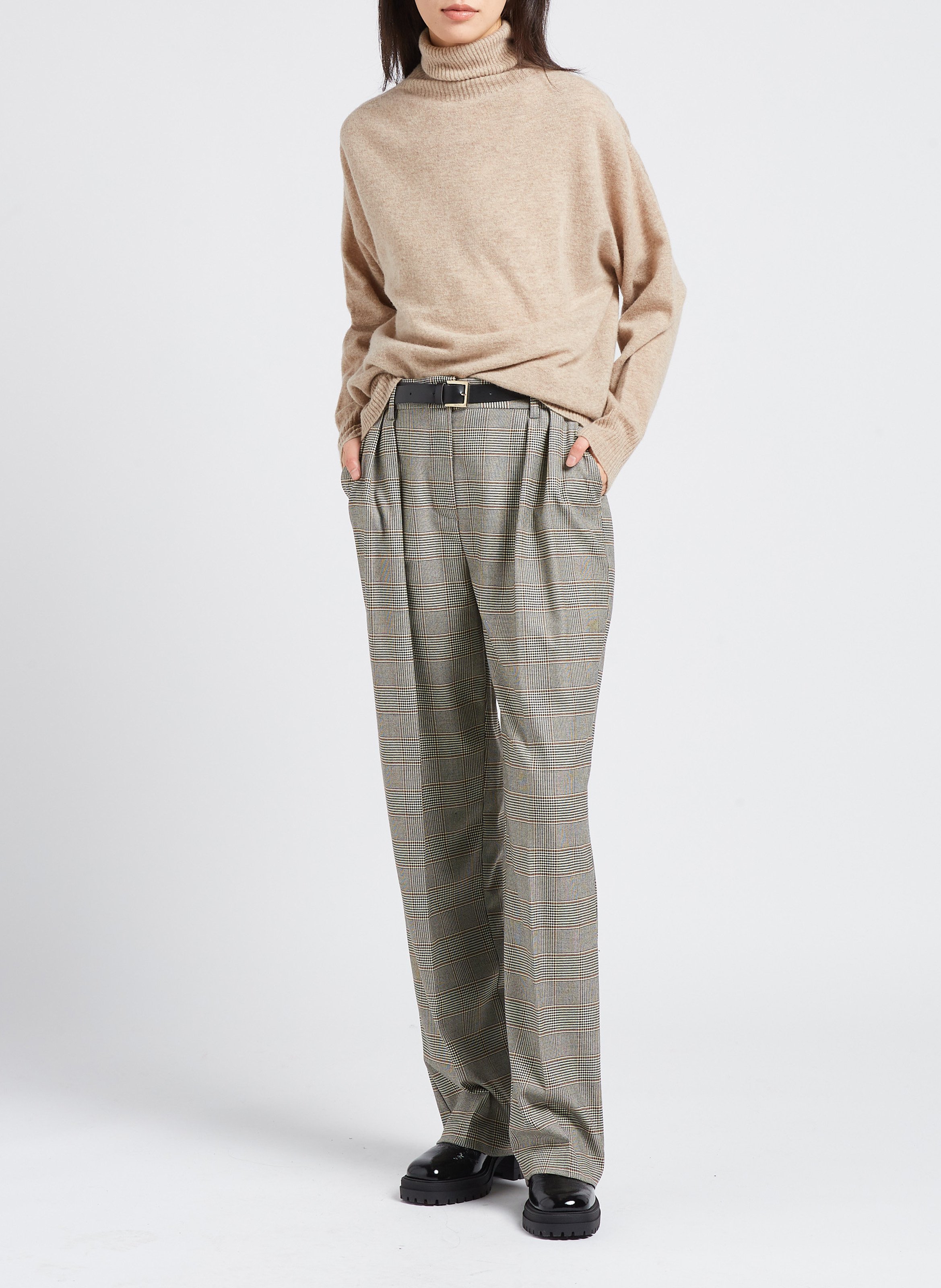 Prince of Wales palazzo pants with belt IMPERIAL Brown