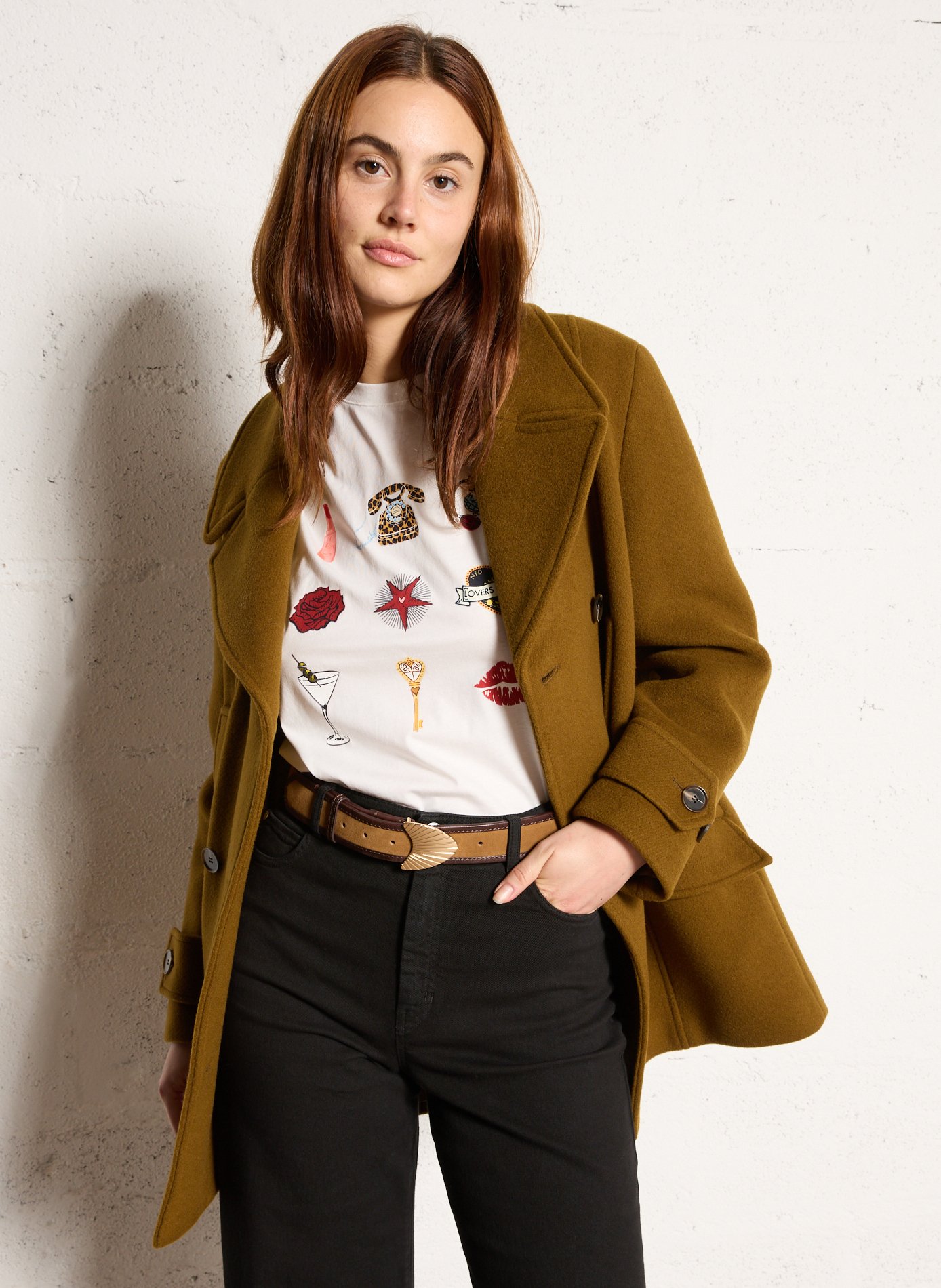 Leather belt with buckle Beige