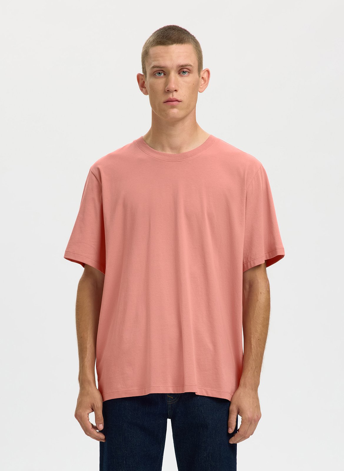 Gerade geschnittenes Rundhals-T-Shirt aus Baumwolle SELECTED Rosa