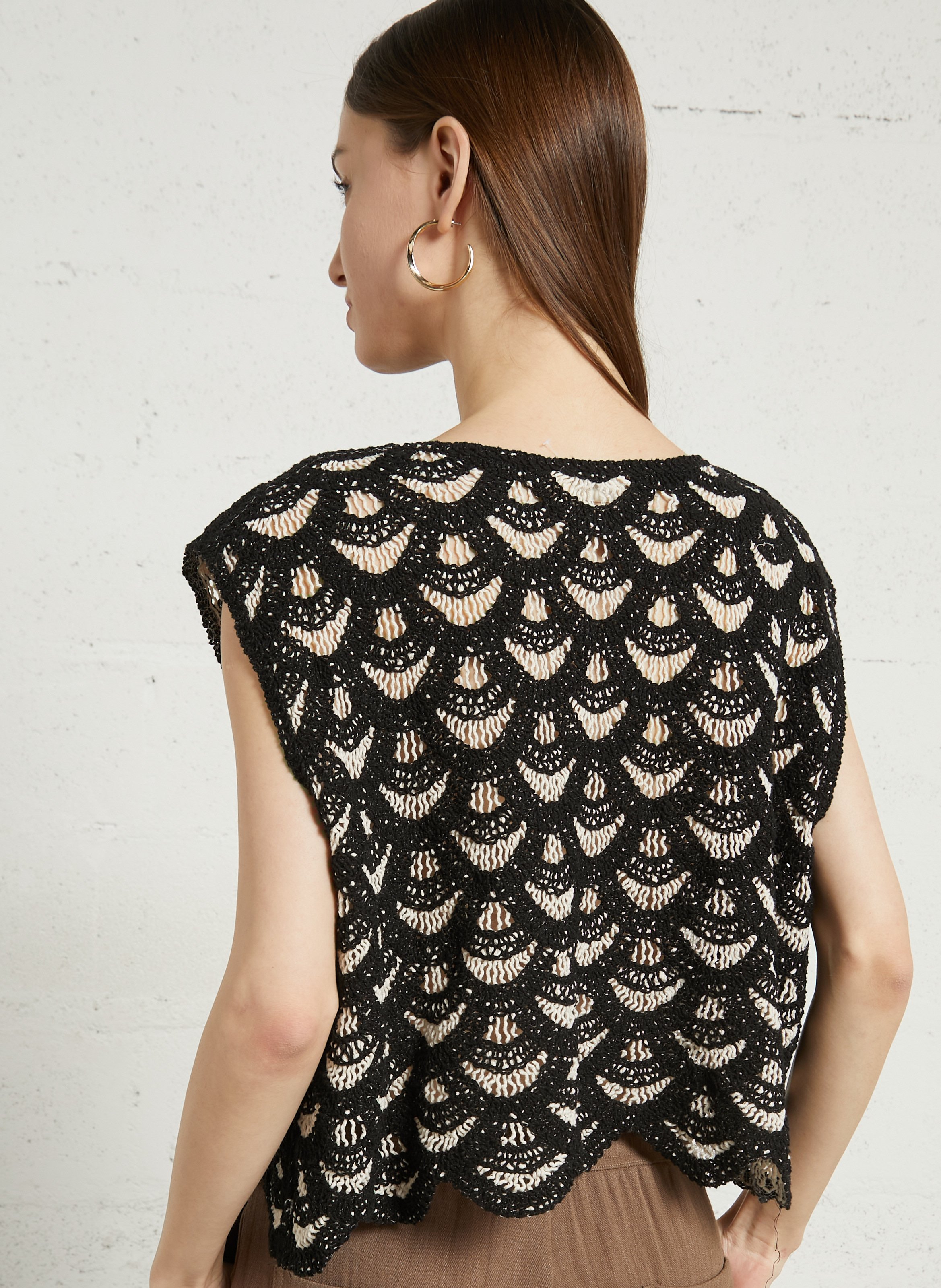 Top sans manches court en crochet THE KORNER Noir