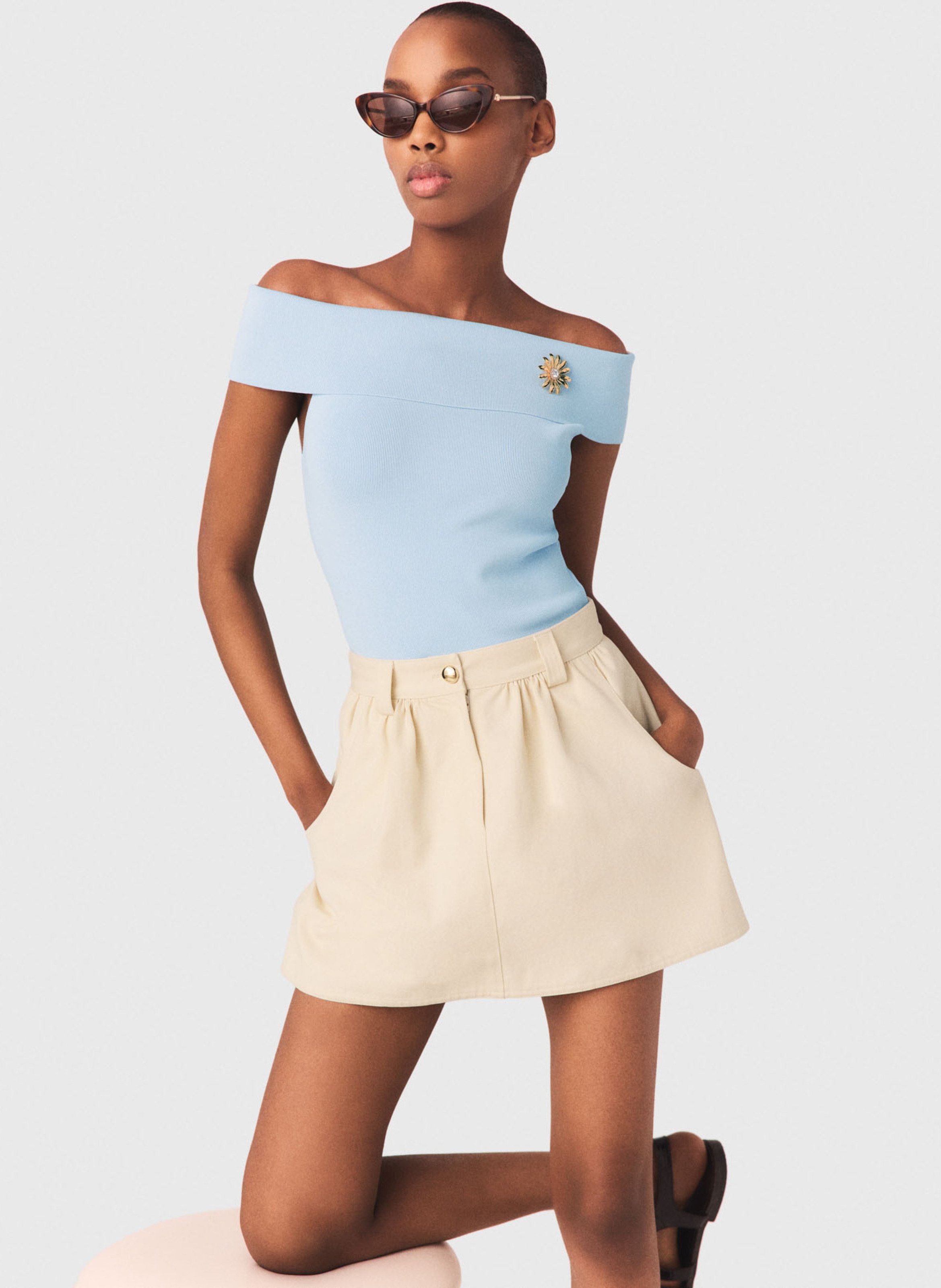 Jupe-short évasée en coton MAJE Beige