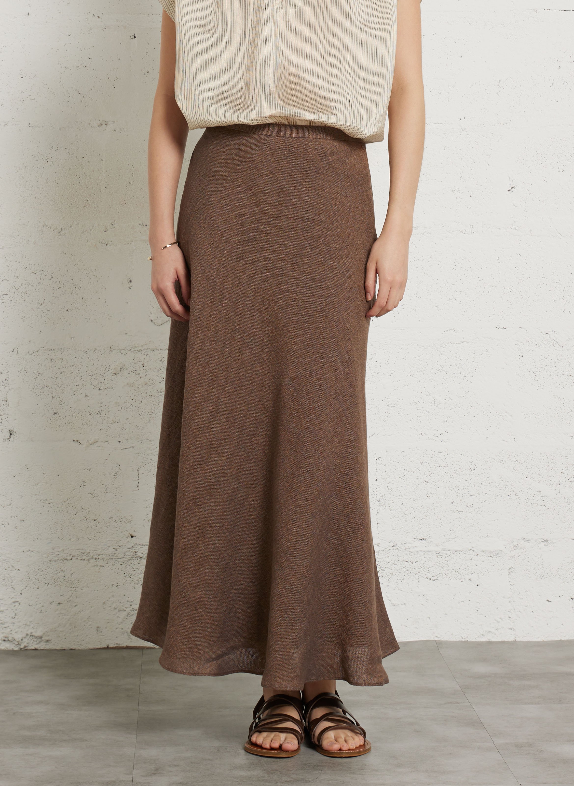 Langer Rock aus Leinen-Mix POMANDERE Braun