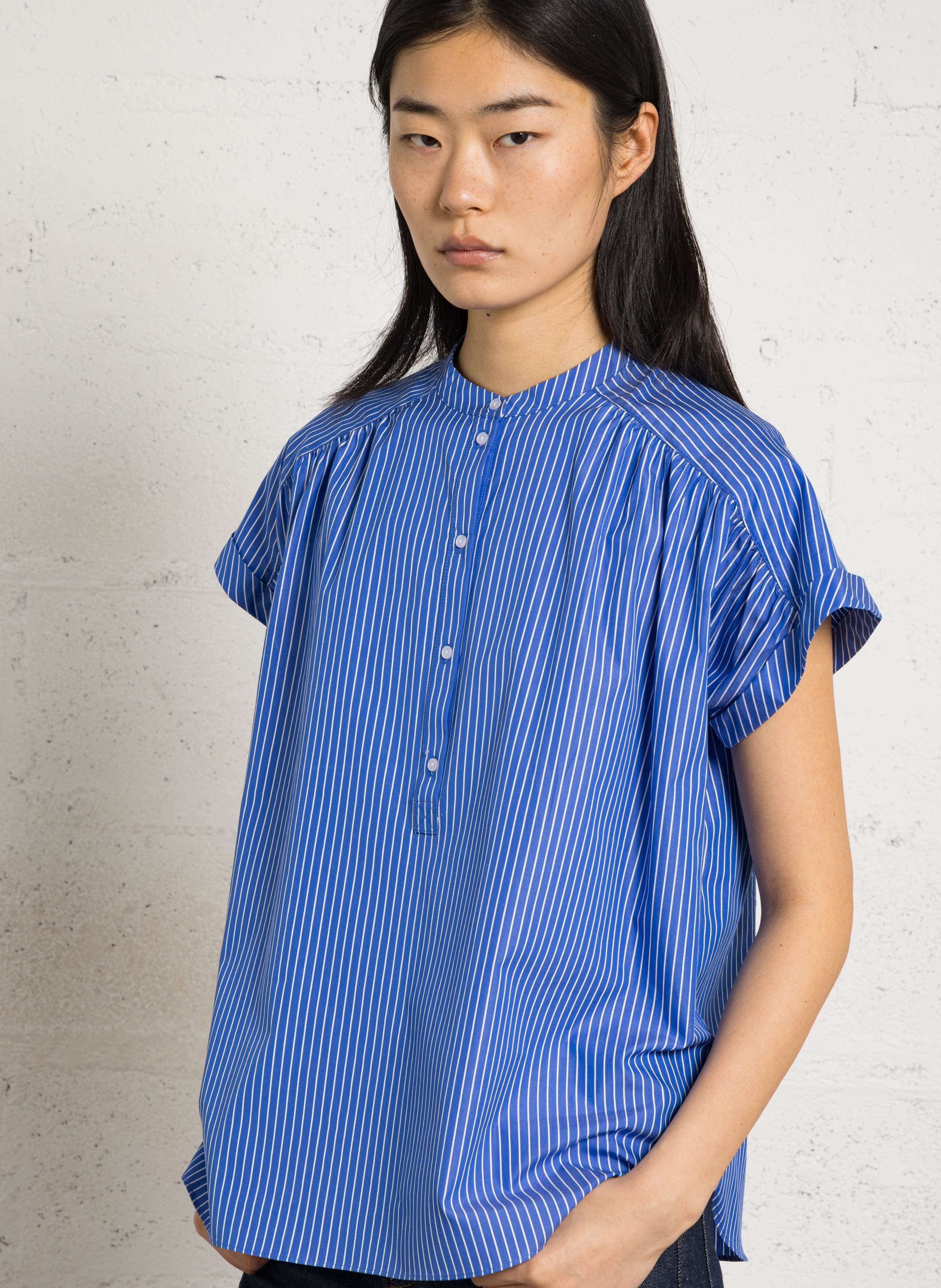 Top col rond boutonné à rayures SUD EXPRESS