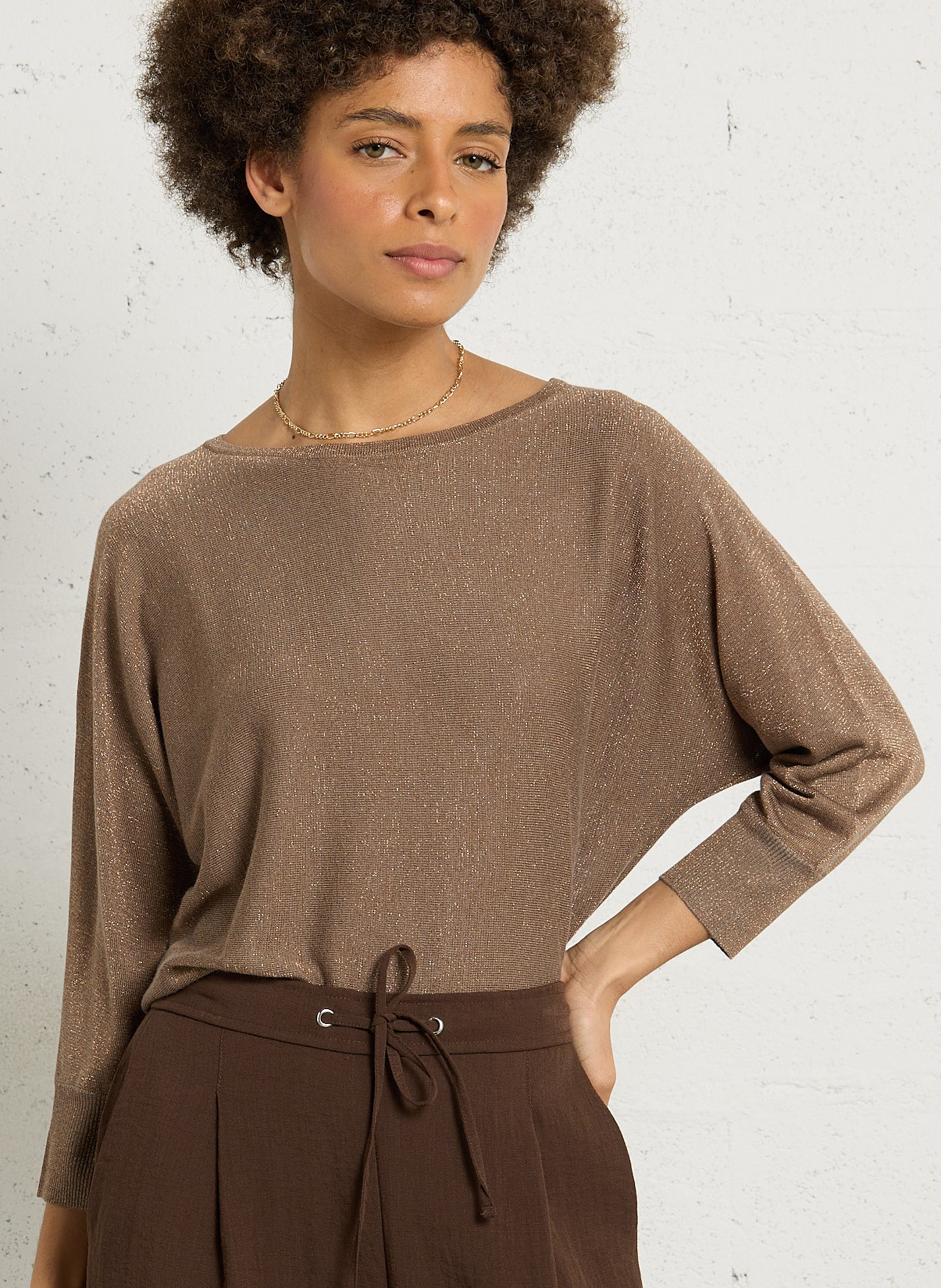 Pull fin pailleté manches 3/4 SUD EXPRESS Marron