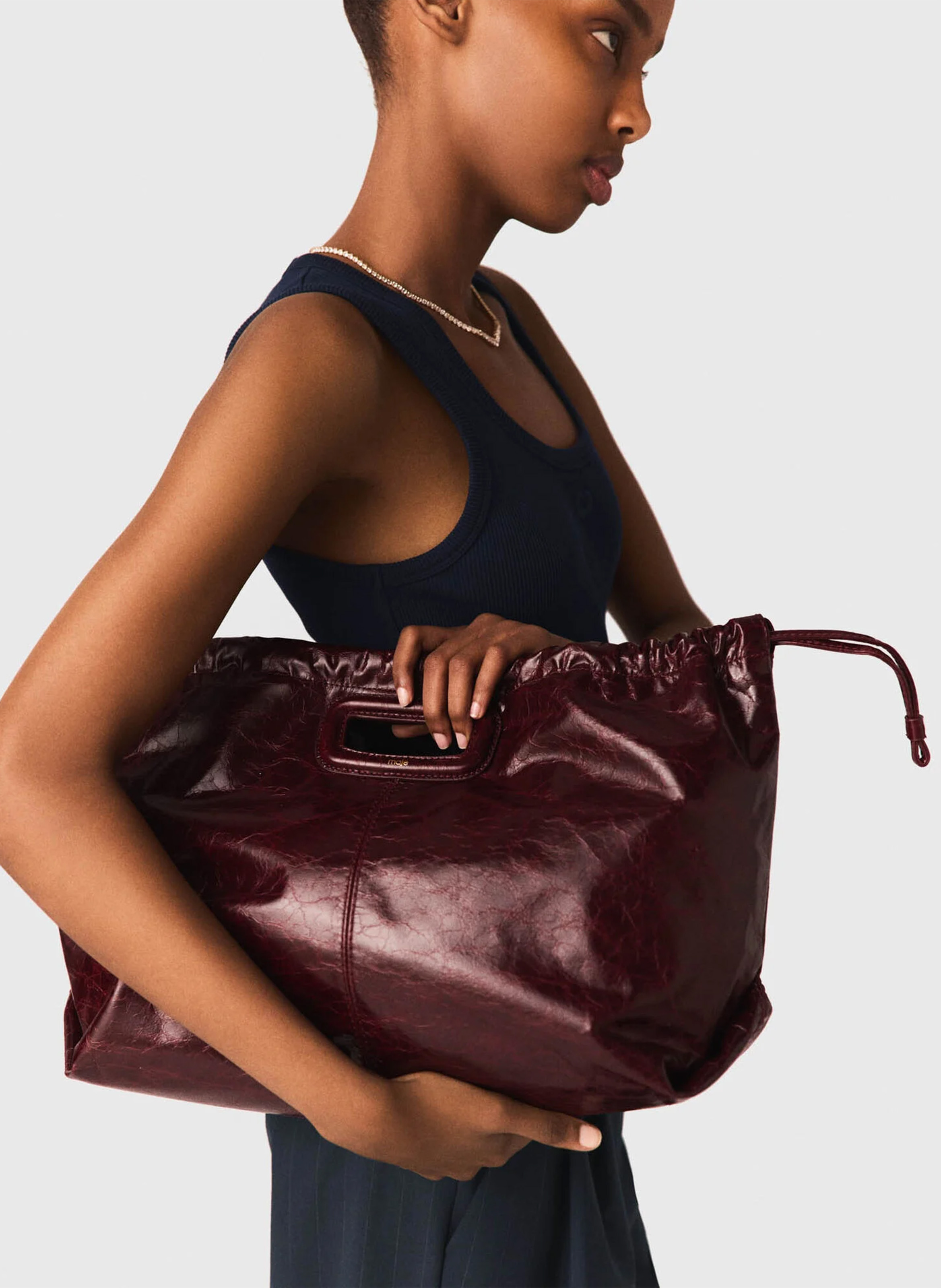 Sac porté épaule en cuir MAJE Rouge