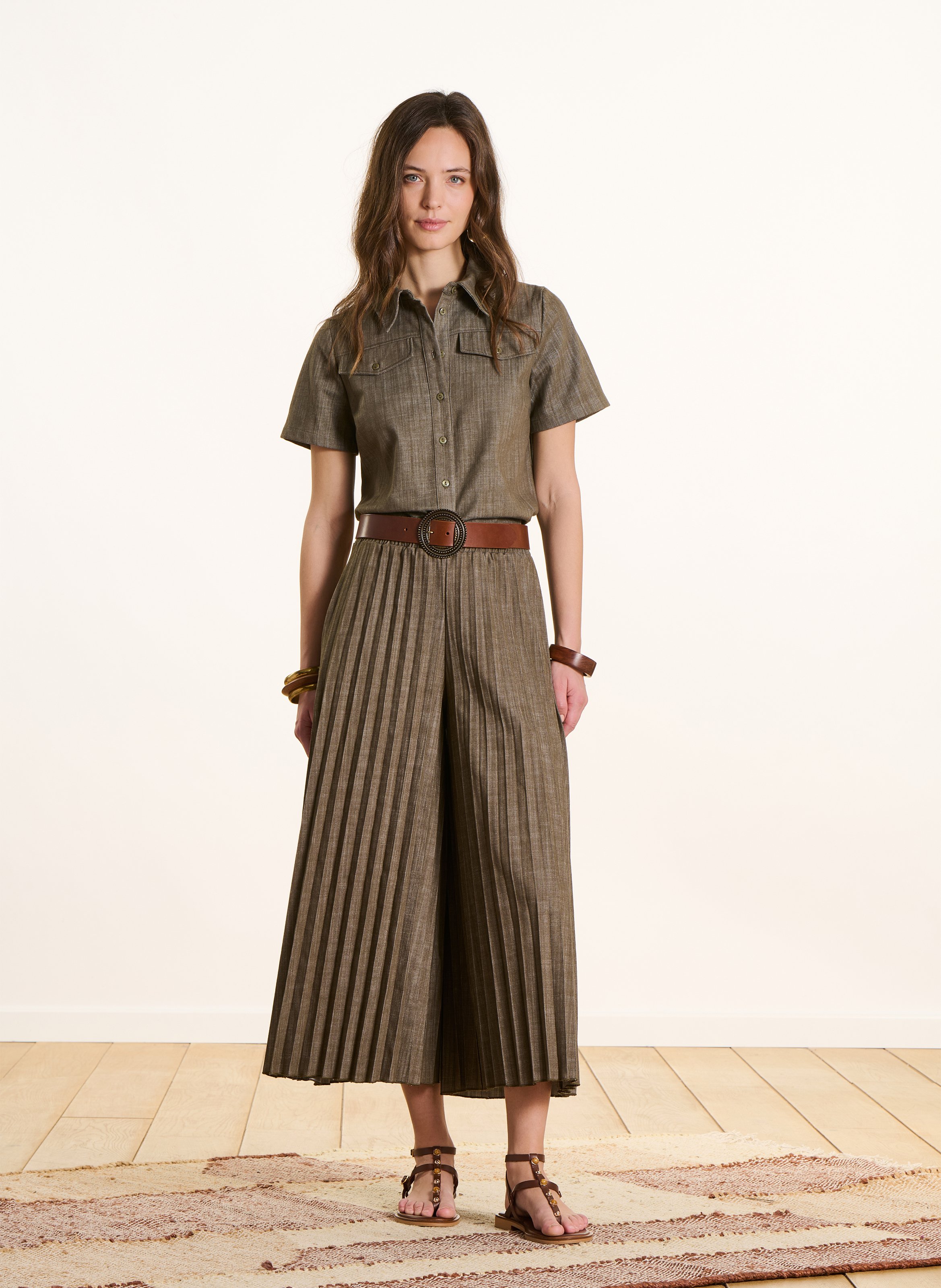 Weite plissierte Hose aus Baumwollmischung LA FEE MARABOUTEE Grun