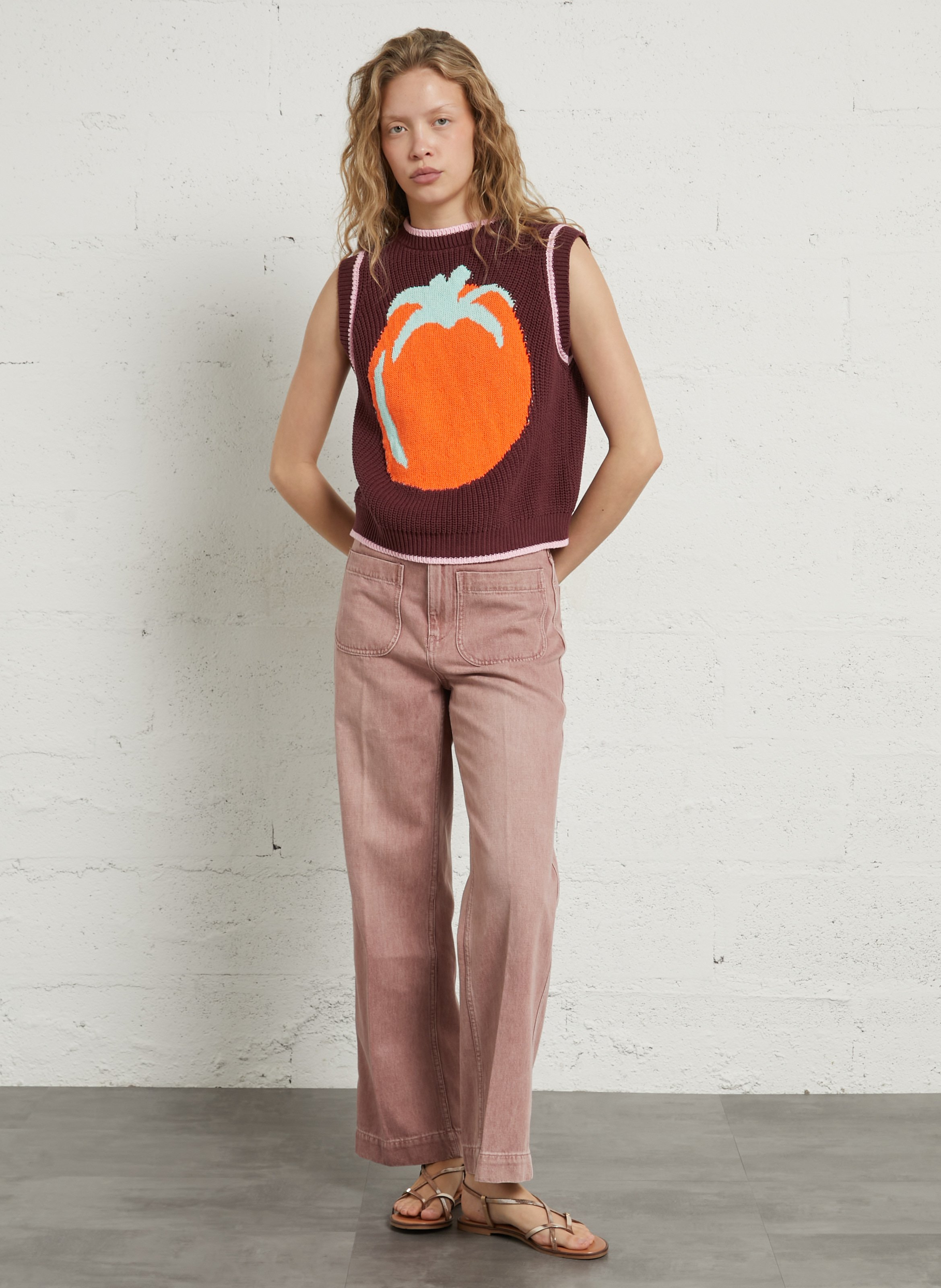 Straight cotton-blend sweater with round neck DR BLOOM Purple