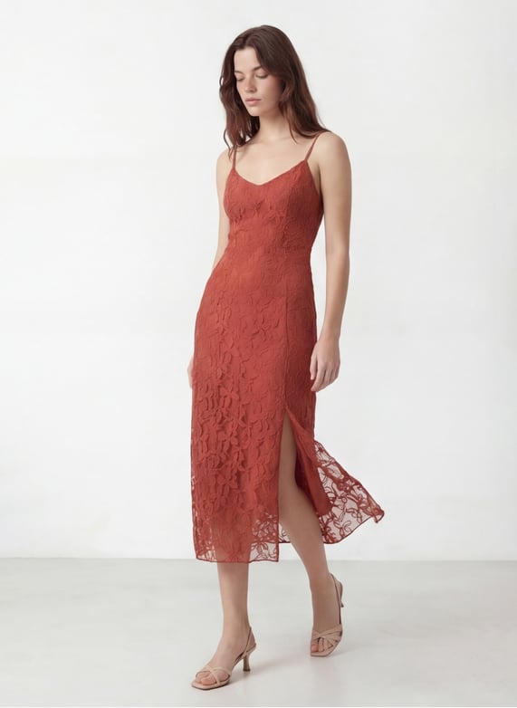 kookai red lace dress Fitted long dress with lace