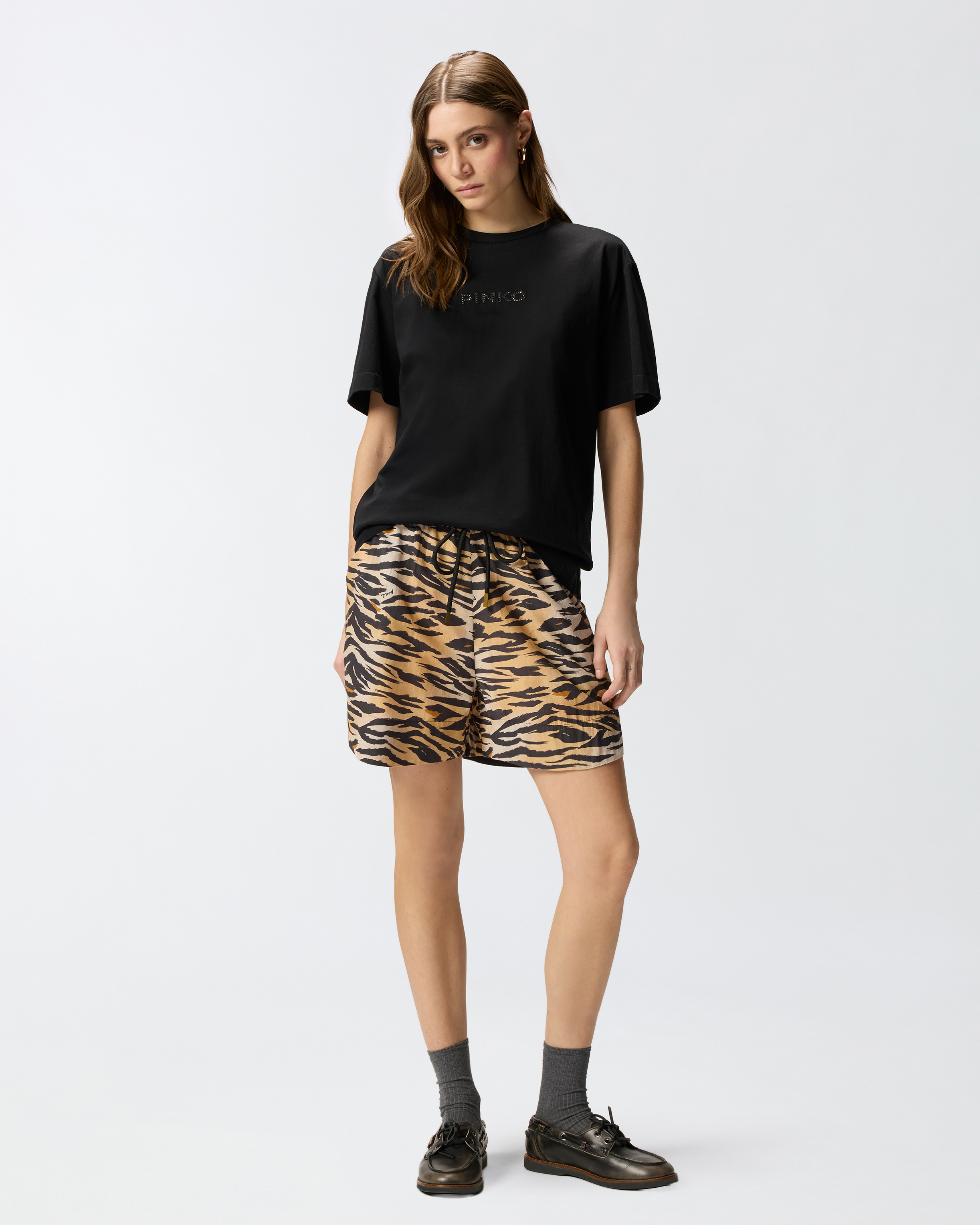 T-shirt more strass less stress PINKO Noir