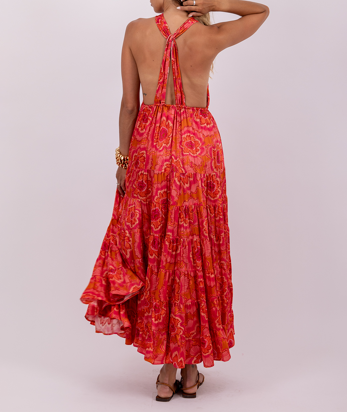 Fließendes langes Wickelkleid mit Mustern SUNDRESS Rosa