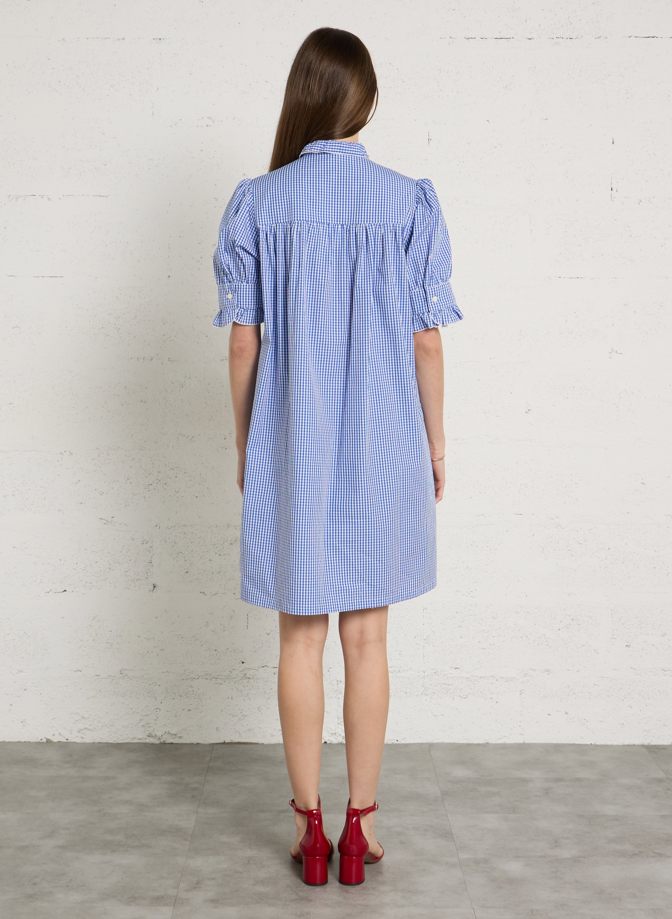Short cotton dress with high neck SUZIE WINKLE Blue