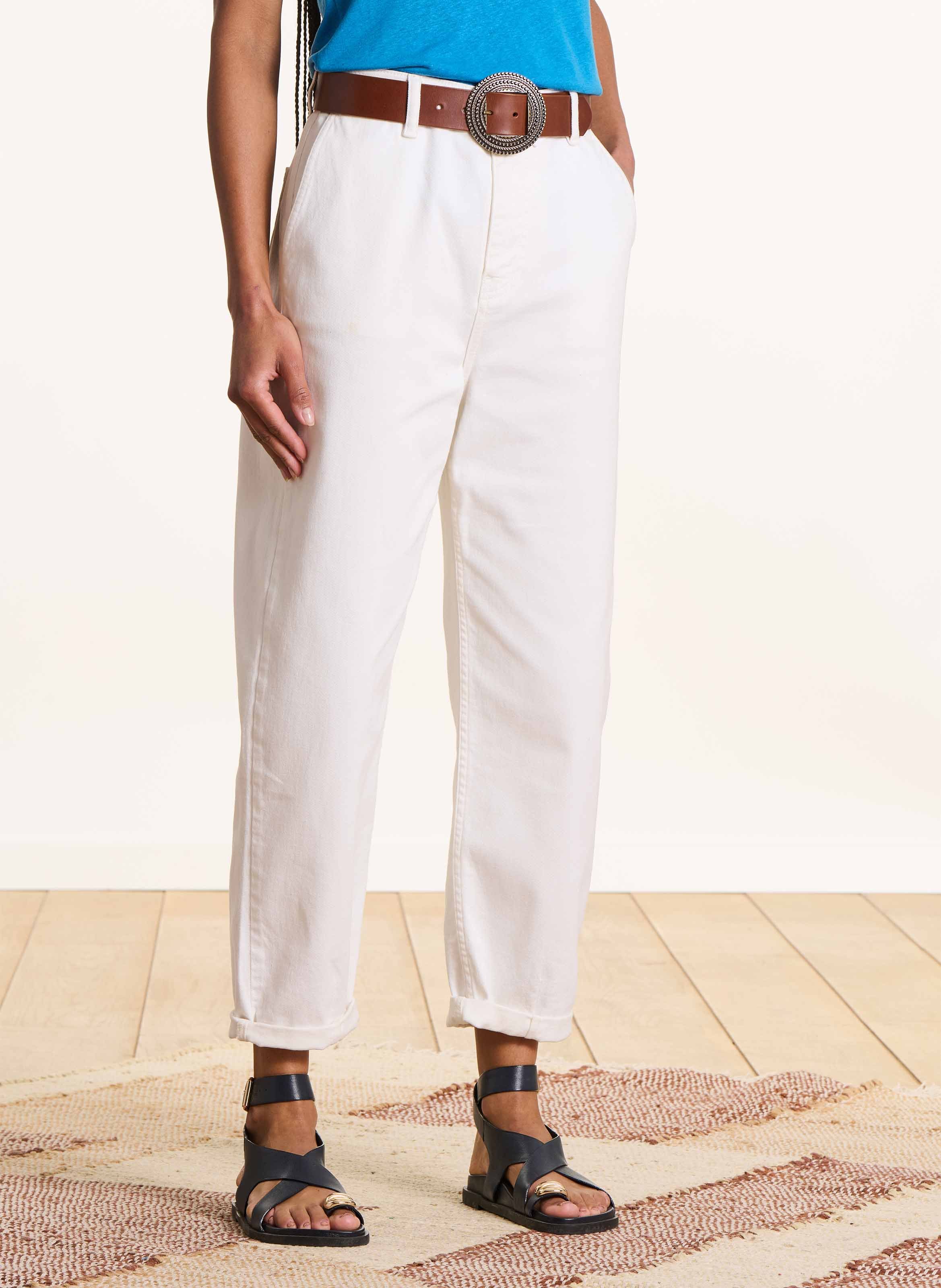 High Waist Mom Jeans aus Bio-Baumwoll-Mix LA FEE MARABOUTEE Weiss