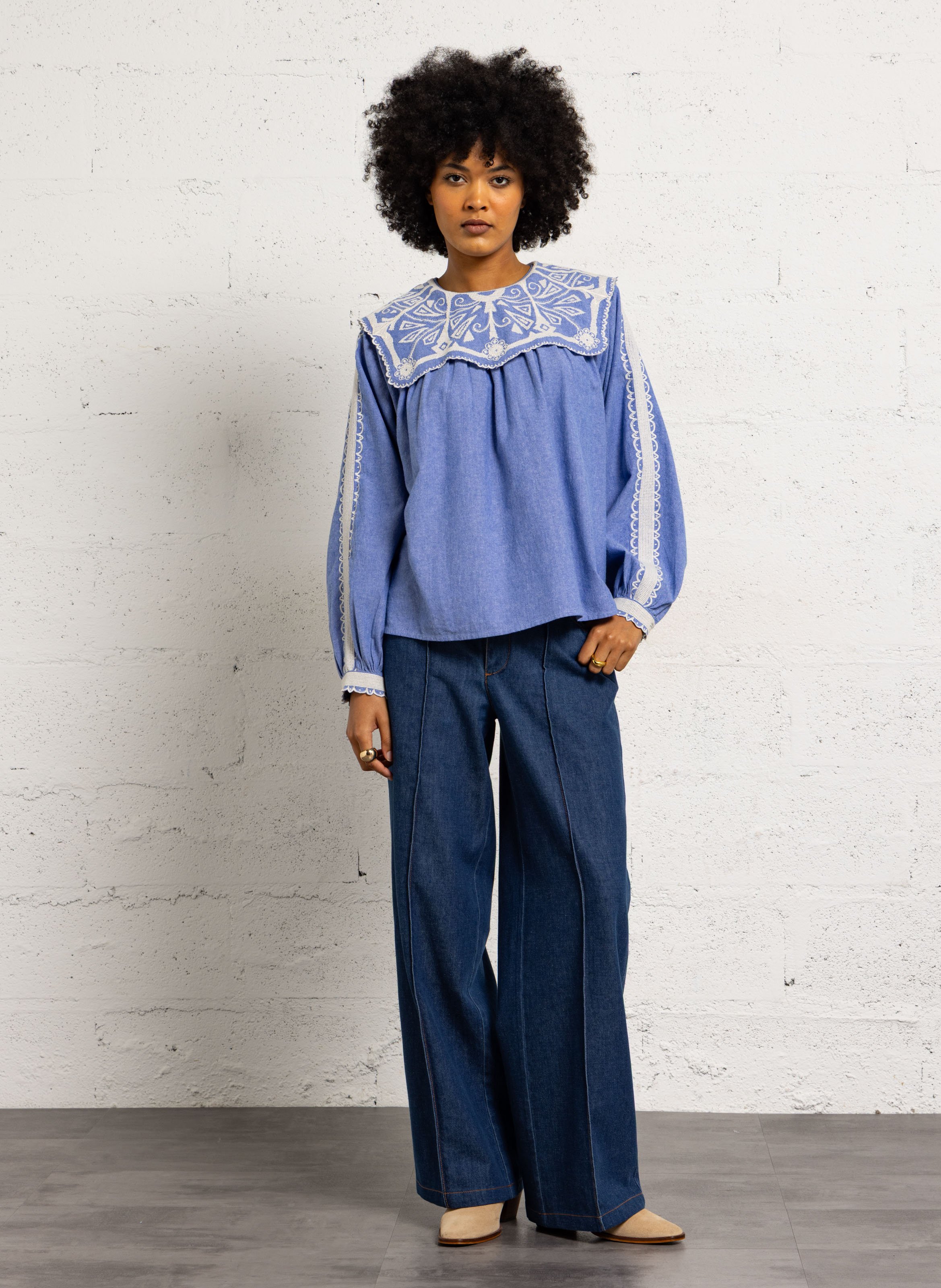 Blouse col rond en coton bio LOUISE MISHA Bleu