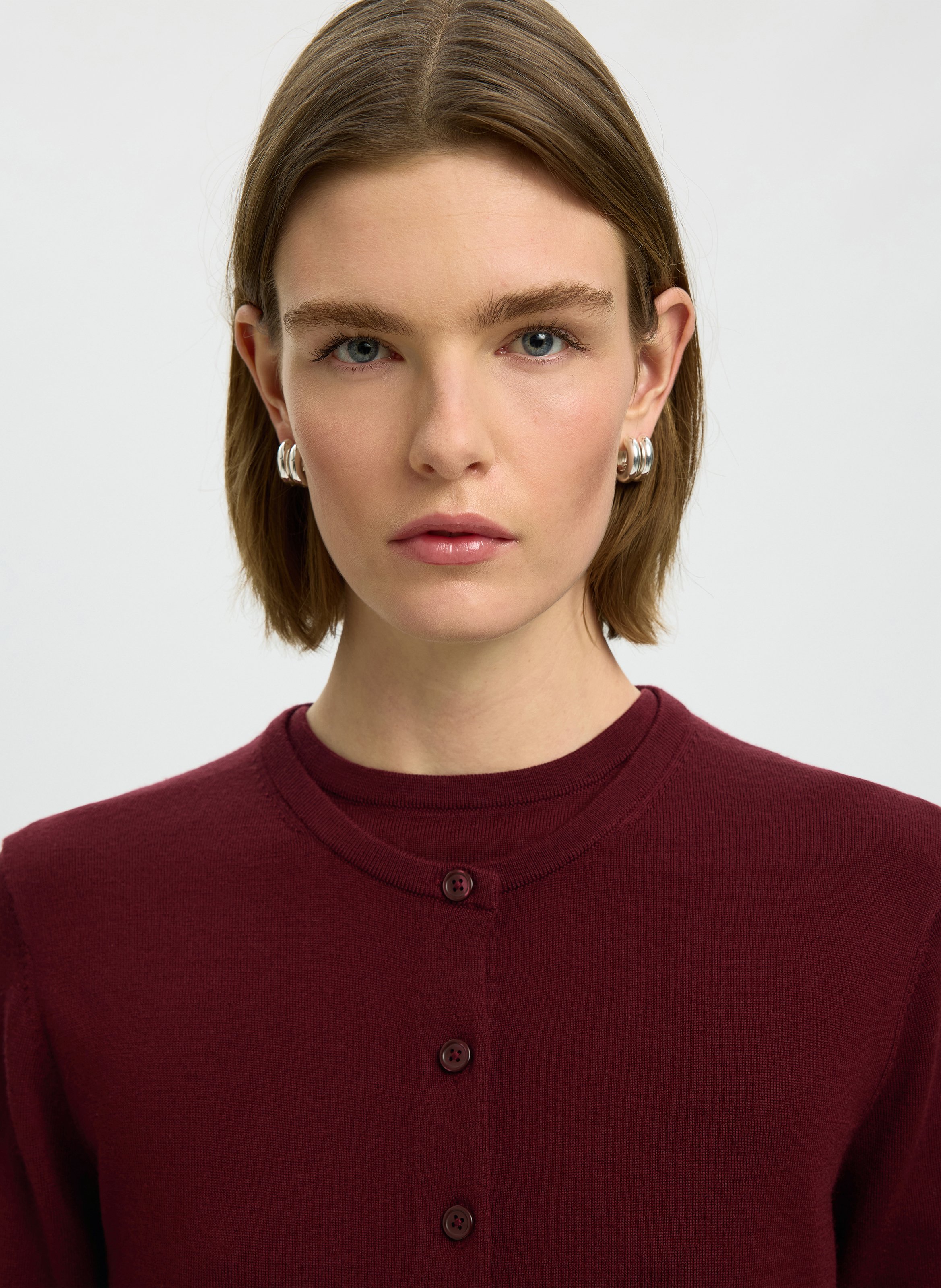 Gerader melierter Knopf-Cardigan SELECTED Pflaume