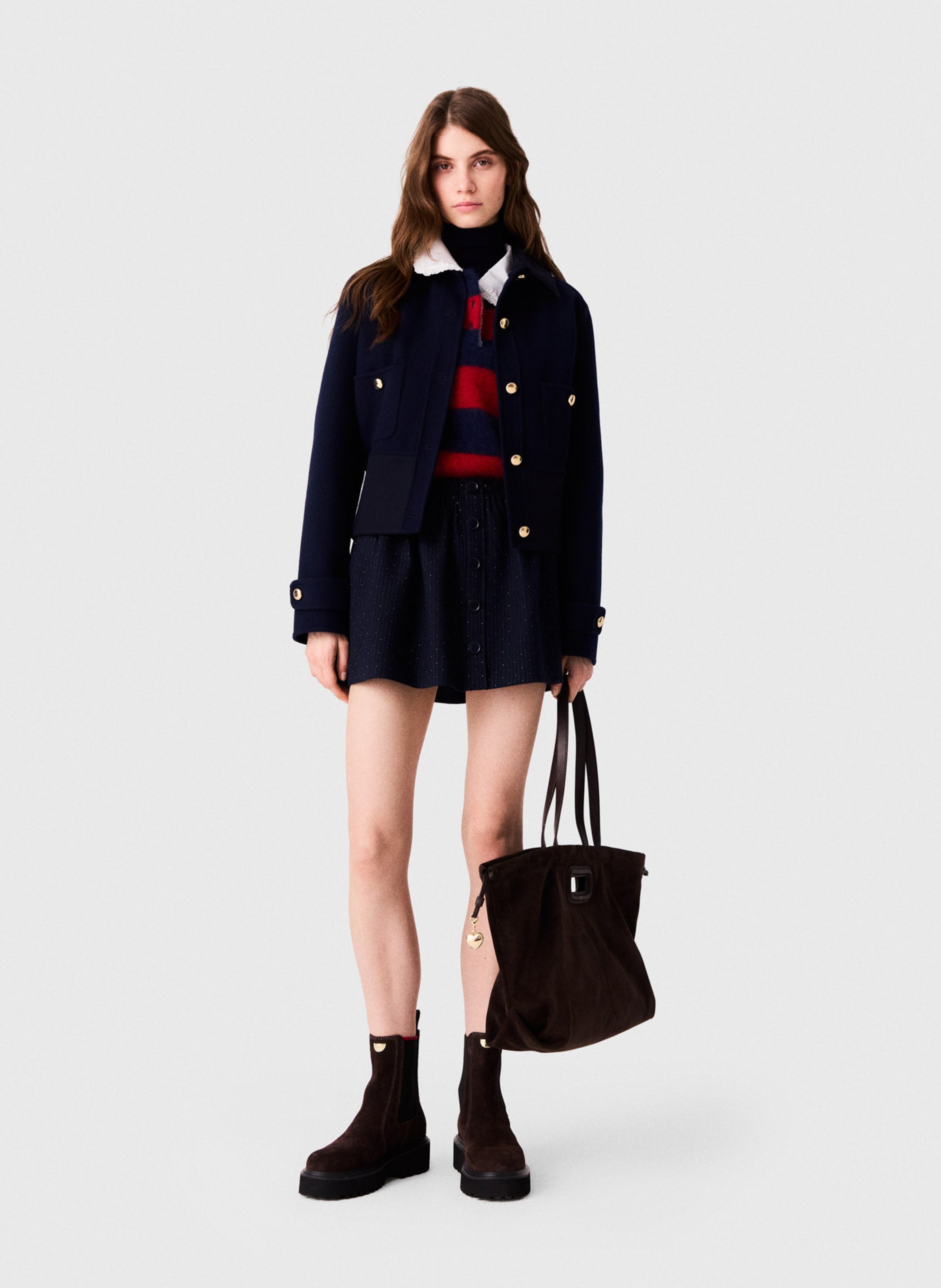 Blouson court en laine mélangée double face MAJE Bleu