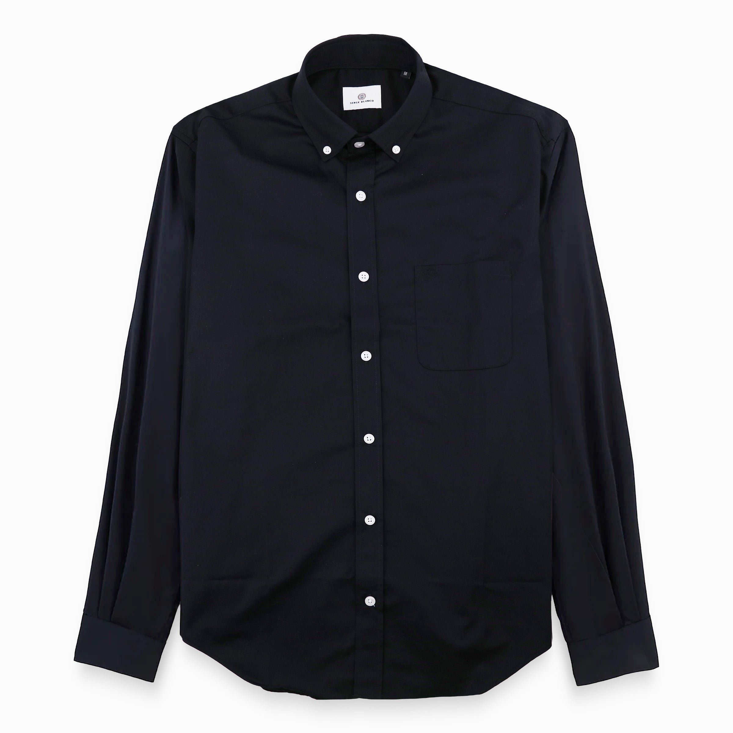 Chemise manches longues en coton avec poche poitrine ronde SERGE BLANCO Noir