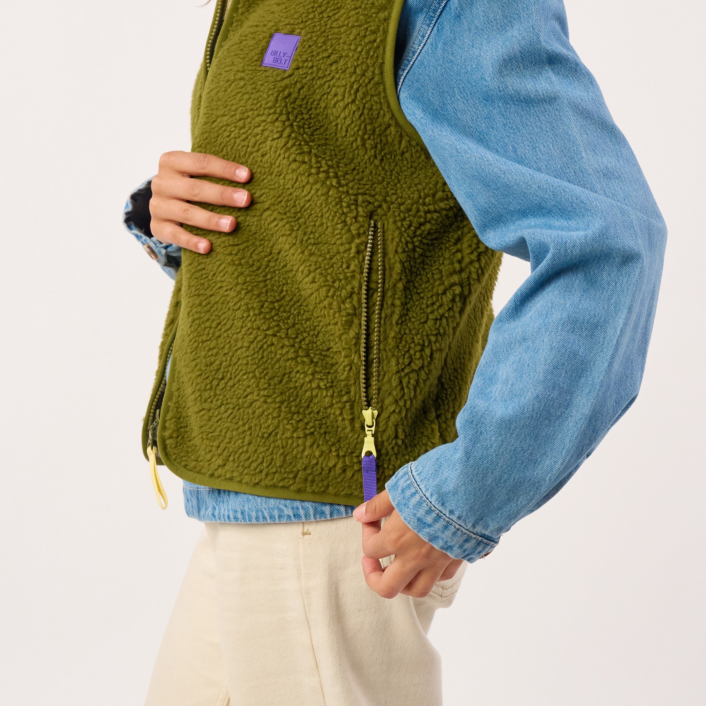 Sleeveless Sherpa Zip-Up Vest BILLYBELT Green