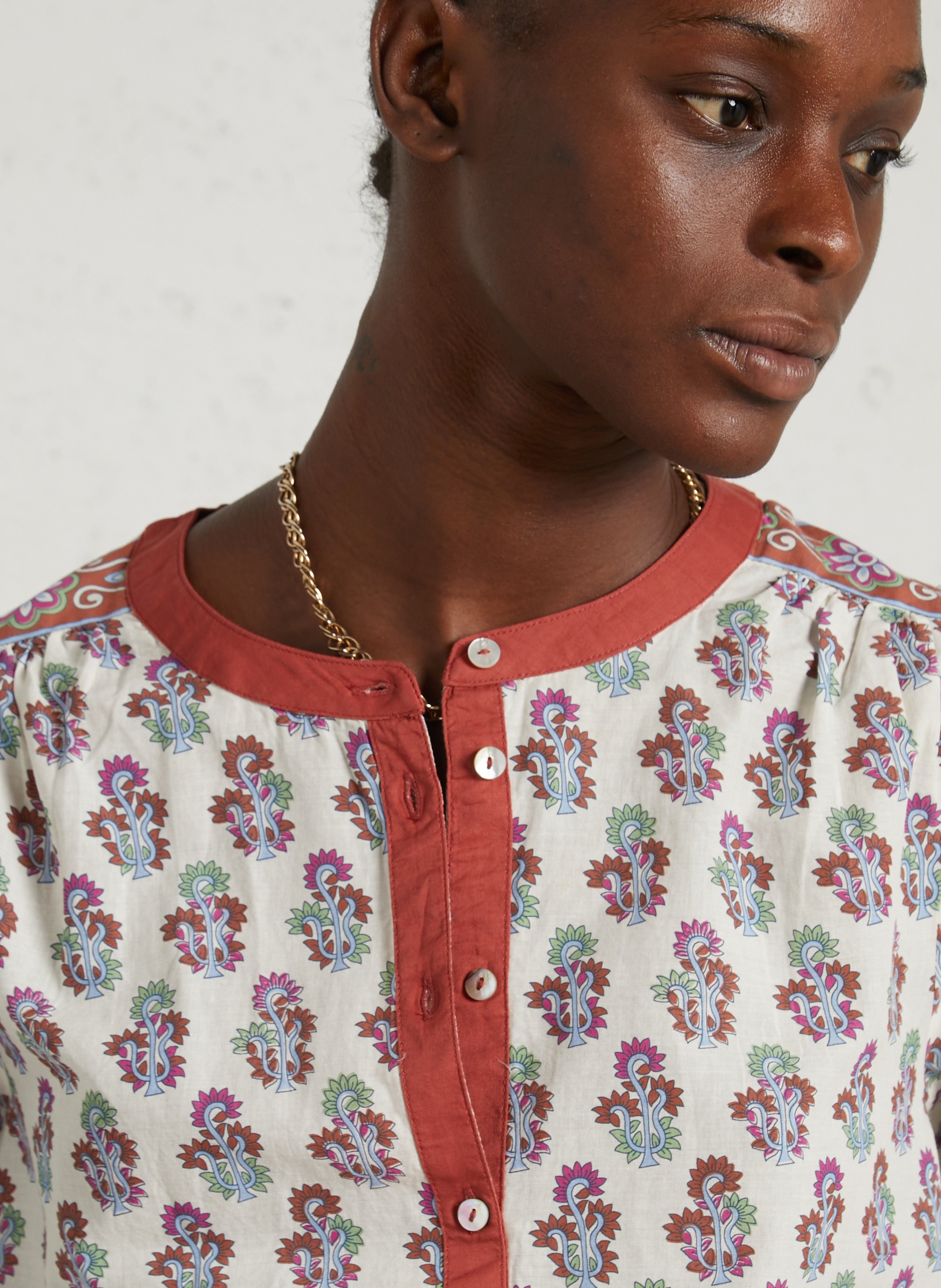 Rechte, katoenen blouse met ronde hals en print SUD EXPRESS Oranje